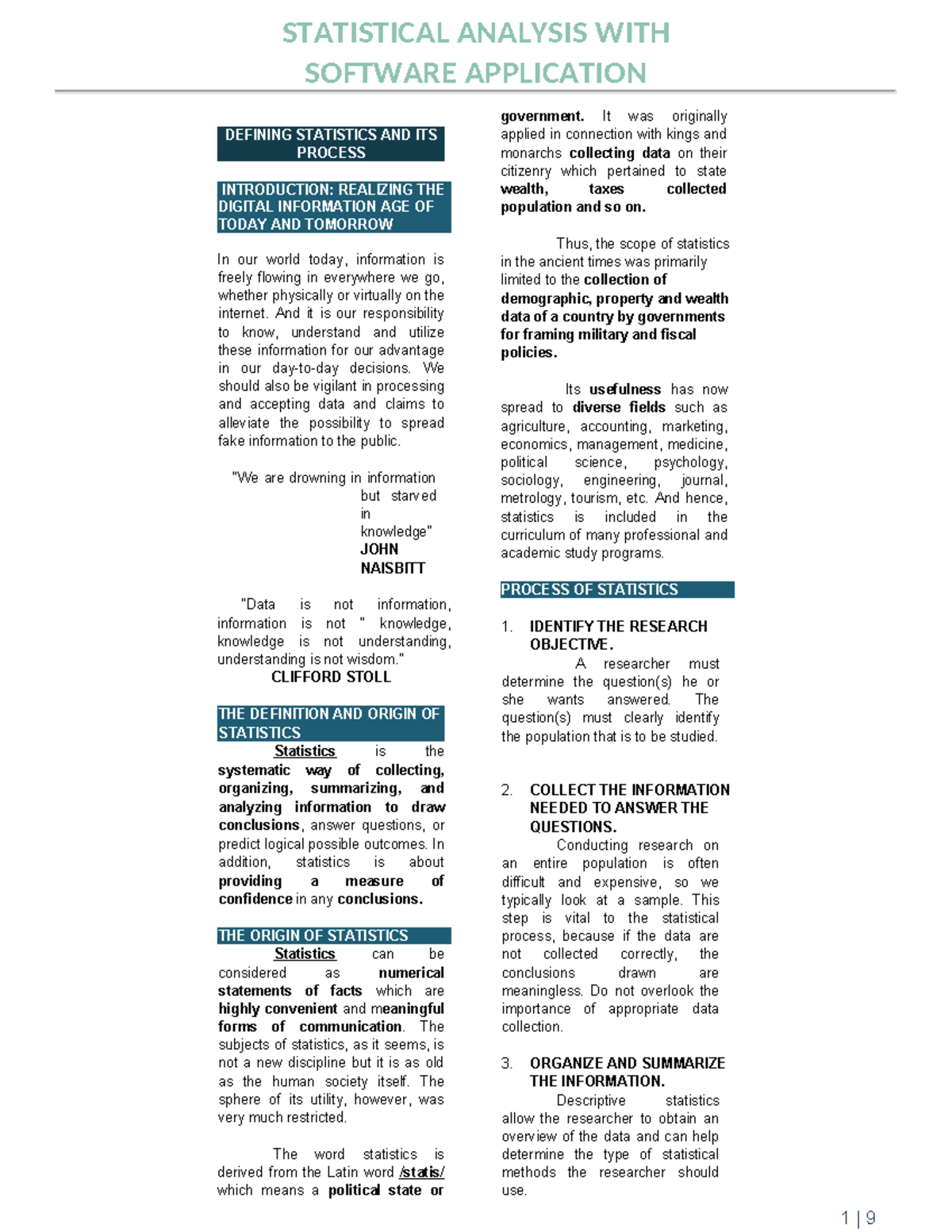 Stats WEEK 3 & 4 - STATISTICAL ANALYSIS WITH SOFTWARE APPLICATION ...