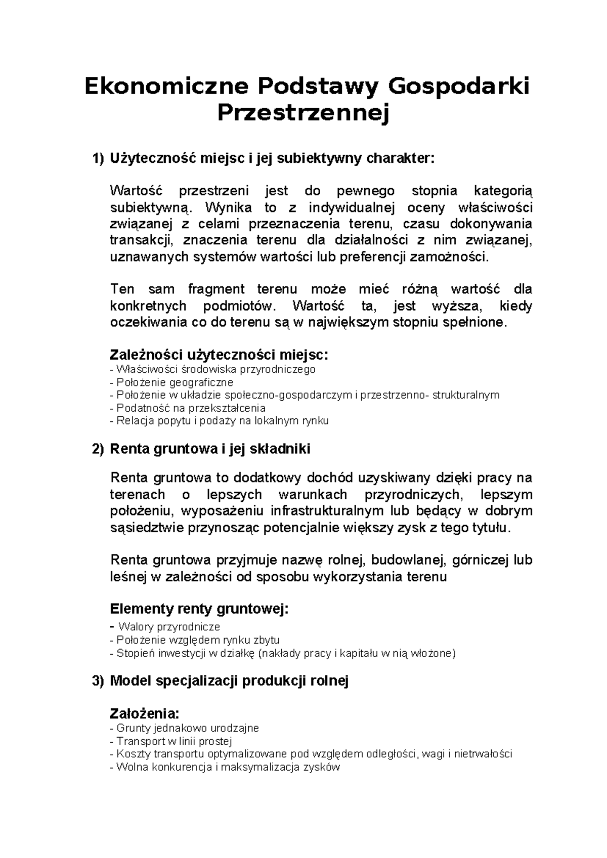 Ekonomiczne podstawy GP - Ekonomiczne Podstawy Gospodarki Przestrzennej