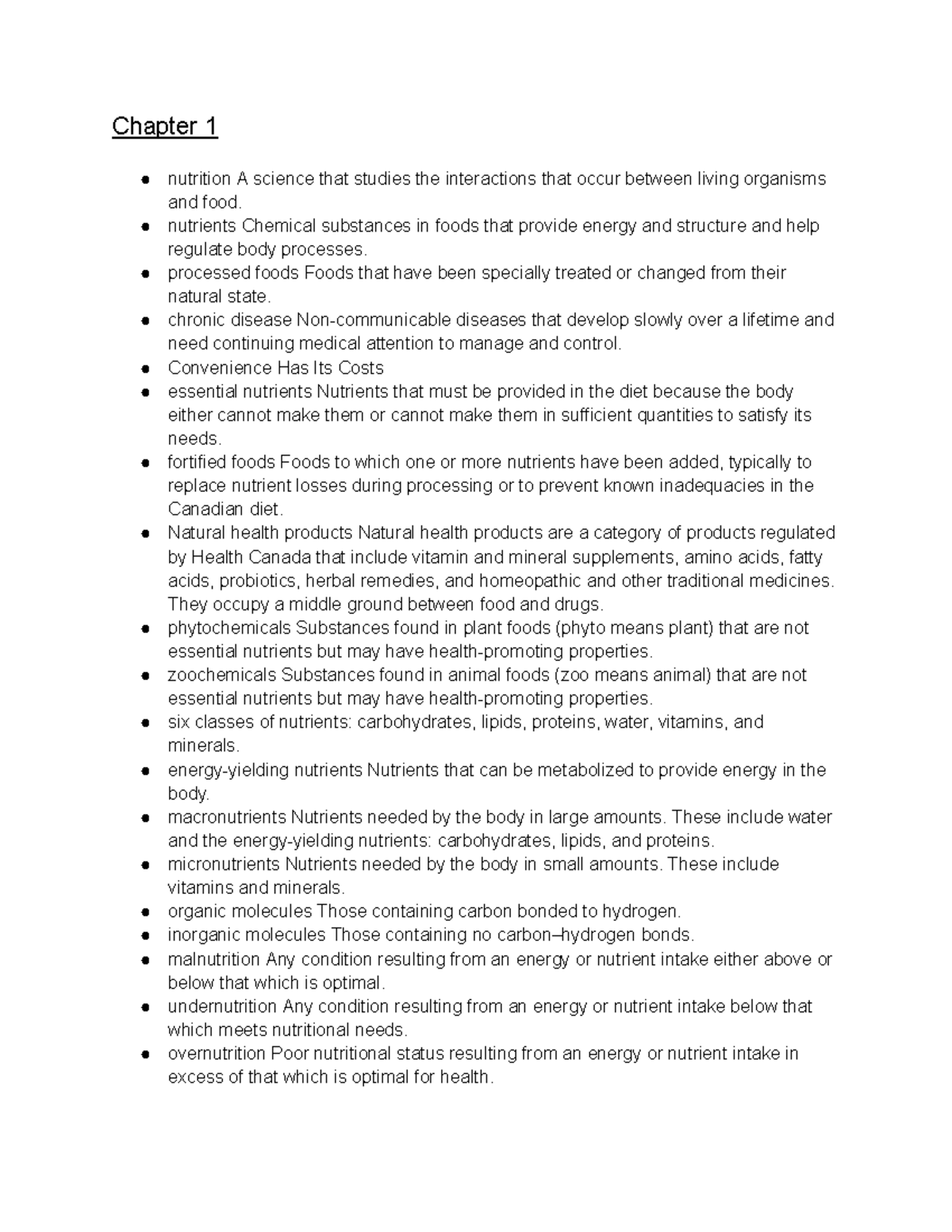 Nutrition Reading Notes - Chapter 1 nutrition A science that studies ...
