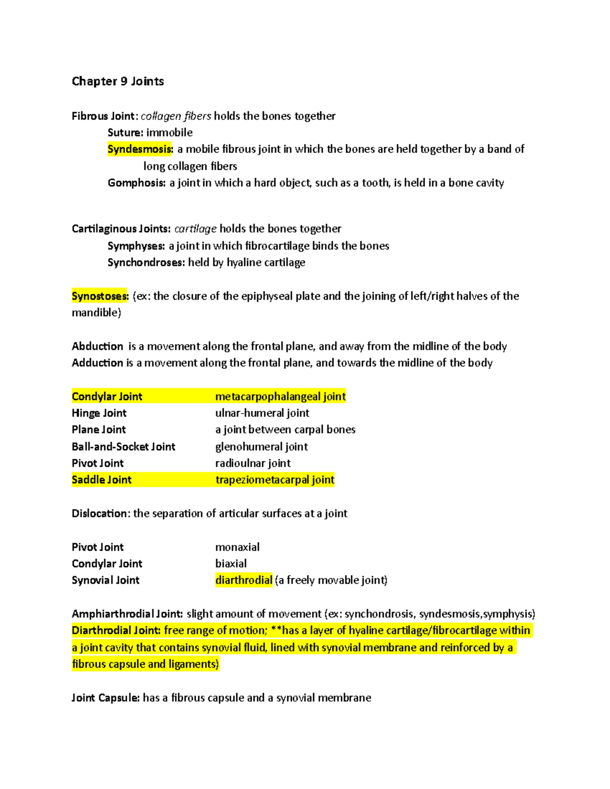 Connect Ch 9 Joints - Lecture notes Ch 9 - Chapter 9 Joints Fibrous ...
