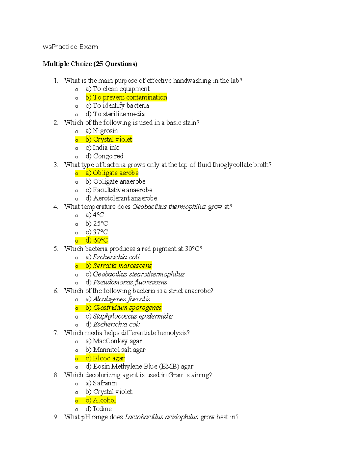 Practice Exam key - wsPractice Exam Multiple Choice (25 Questions) 1 ...