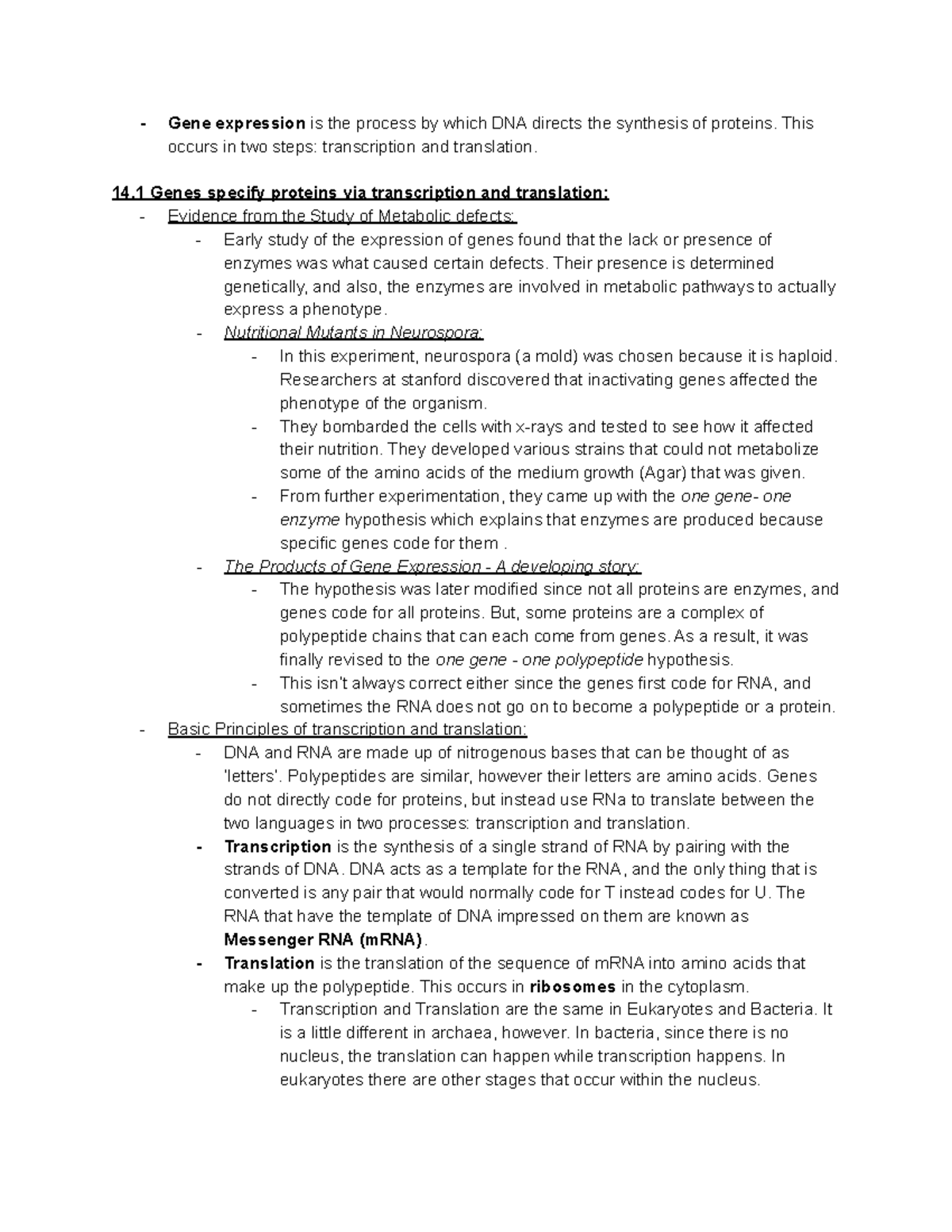 Chapter 14 Gene Expression From Gene To Protein Gene Expression Is