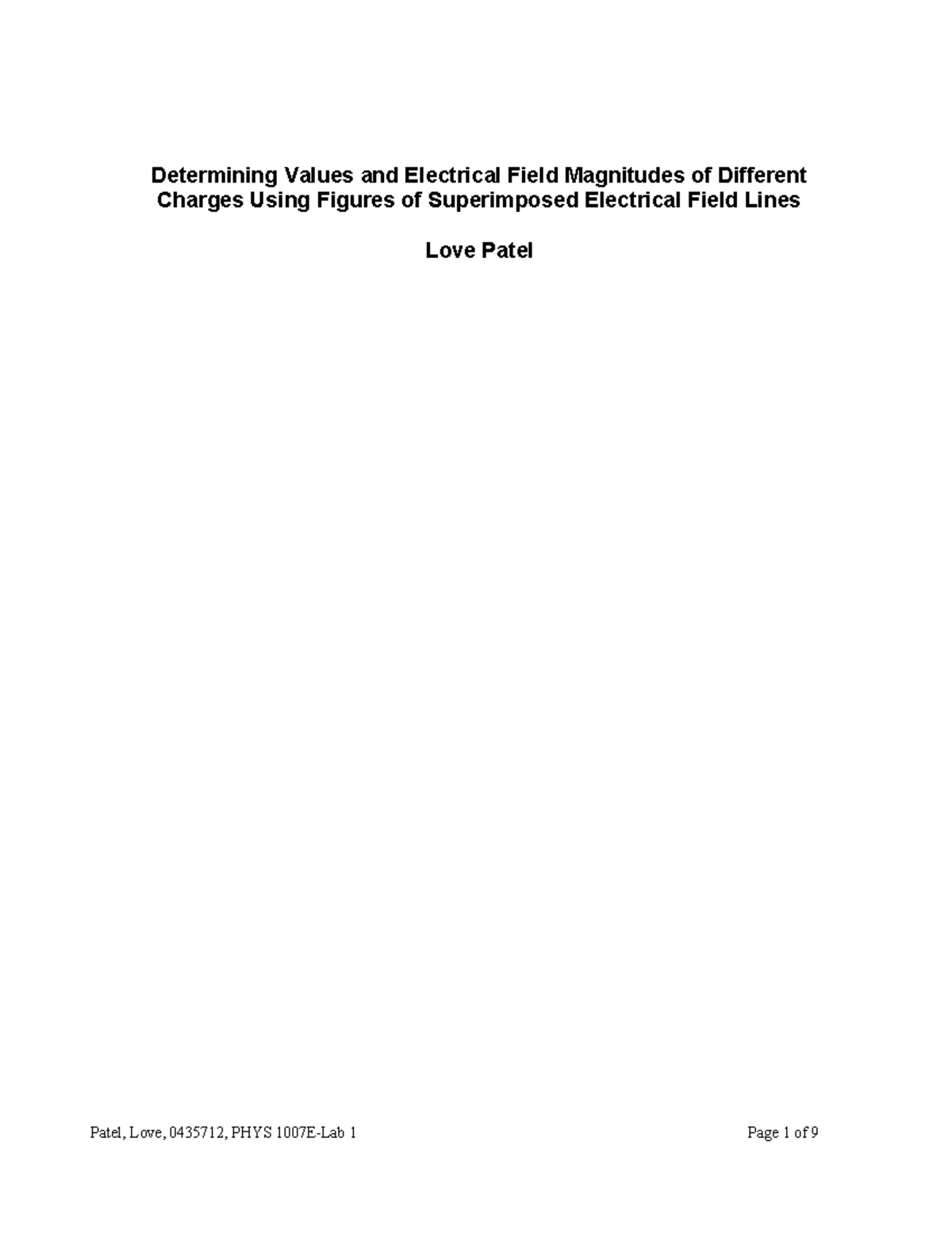 Lab1 Template Phys1007e Determining Values And Electrical Field