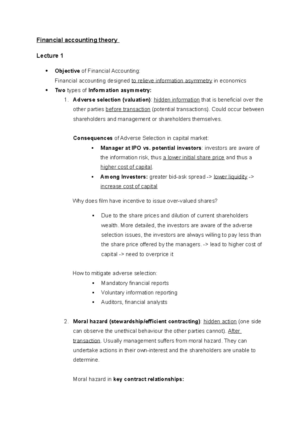 Summary fat - fat - Financial accounting theory Lecture 1 Objective of ...