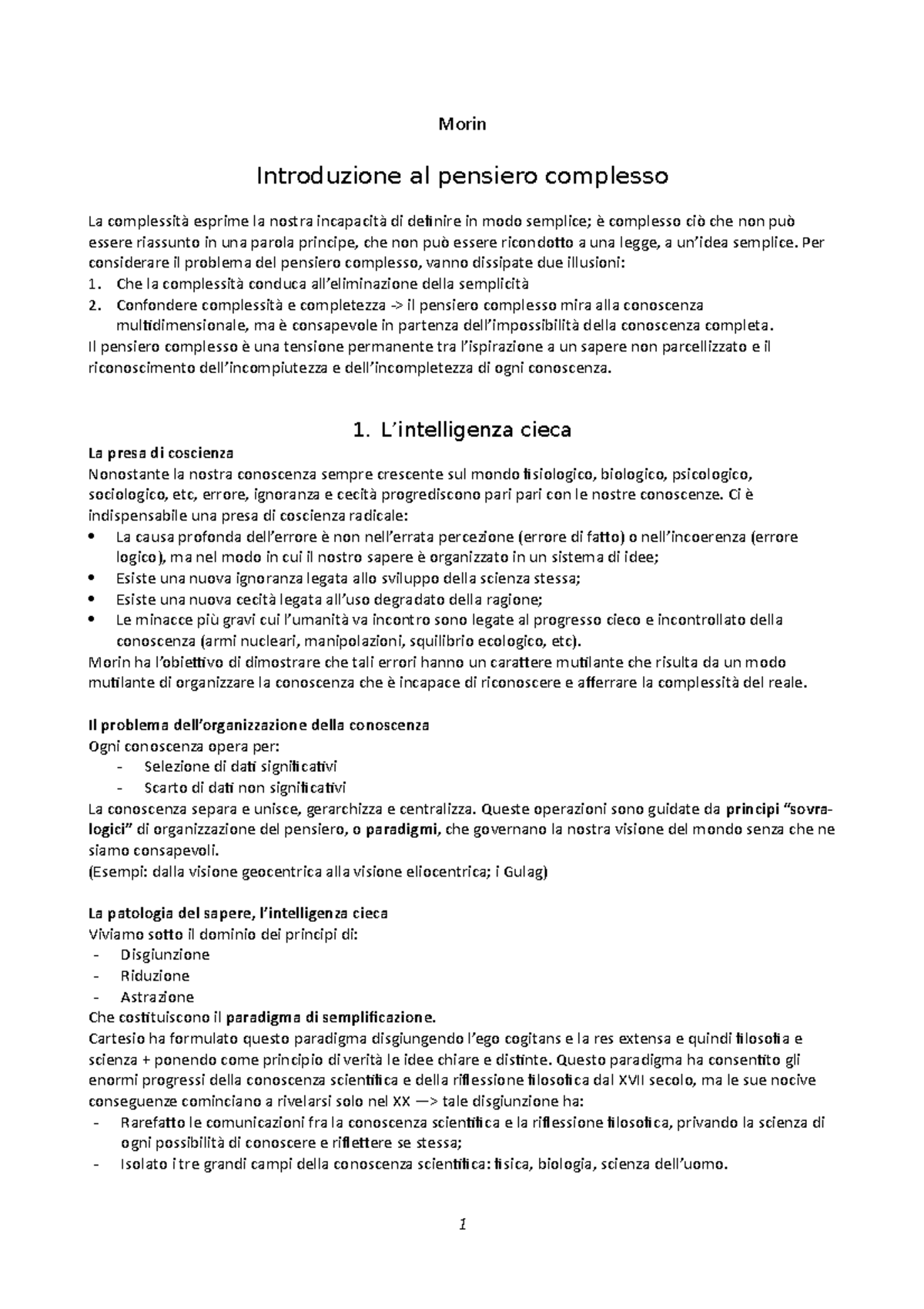 Morin riassunto La sfida della complessità Morin Introduzione al pensiero complesso La Studocu