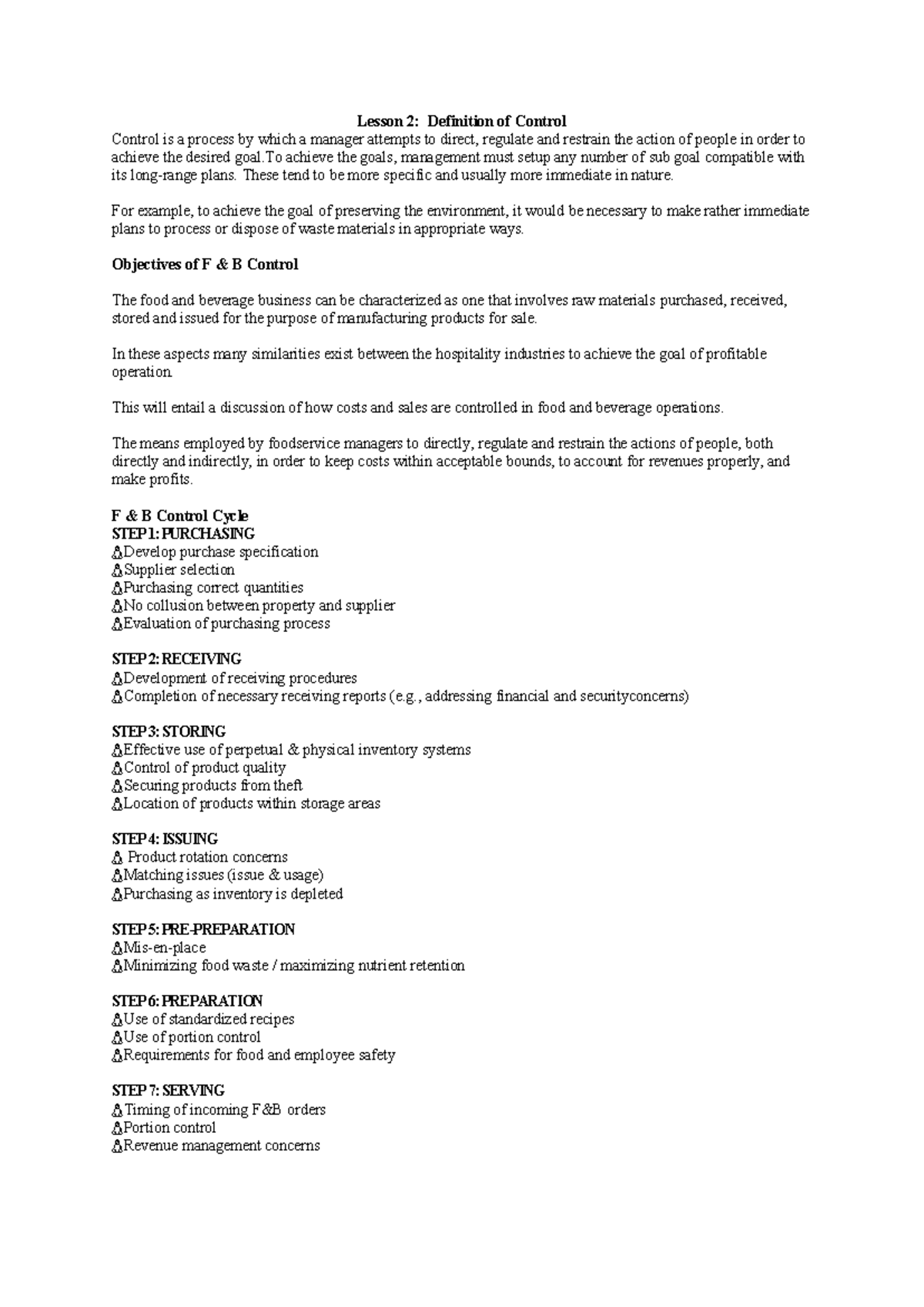 Lesson 2 - Lesson 2: Definition of Control Control is a process by ...