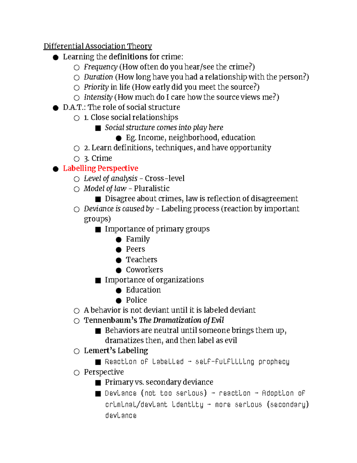 DAT and Labeling Theory Differential Association Theory Learning the