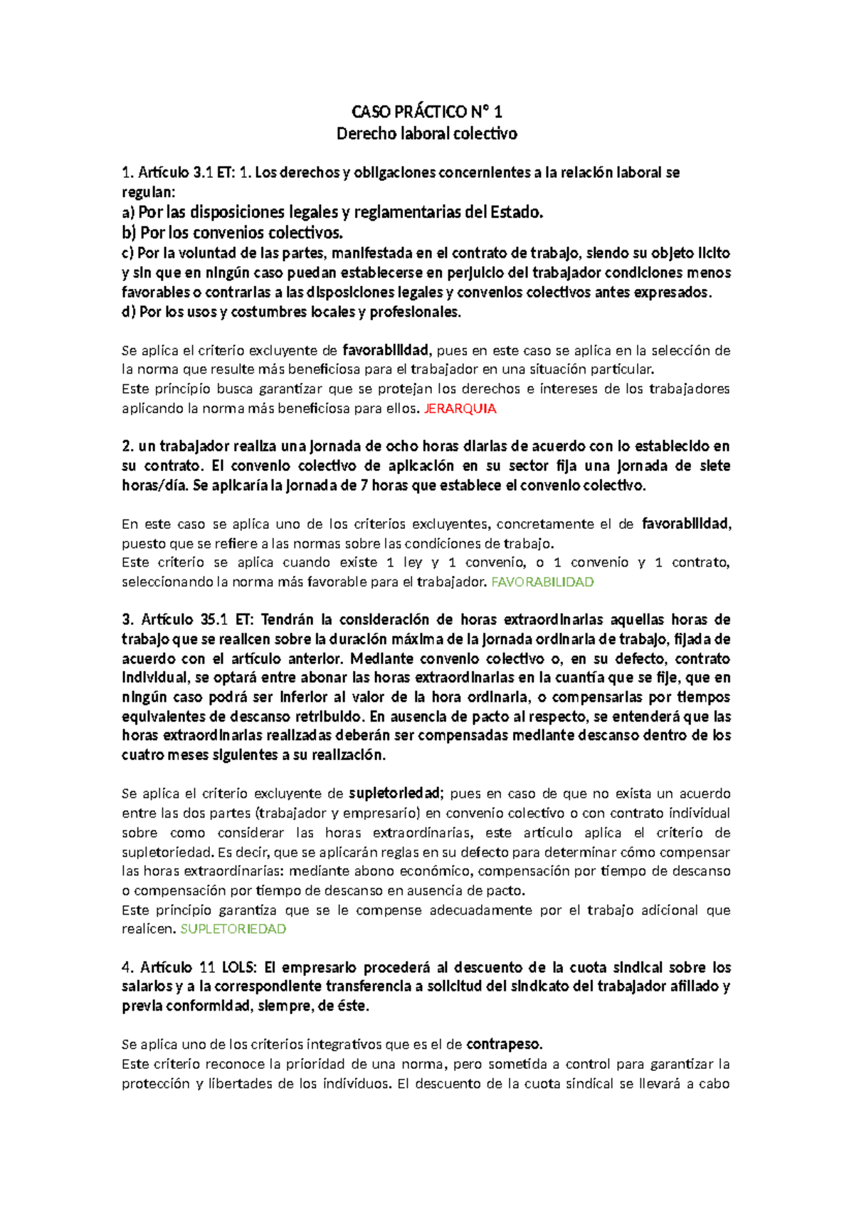 Caso PrÁ Ctico Nº 1 Caso PrÁctico Nº 1 Derecho Laboral Colectivo Artículo 3 Et 1 Los 0310