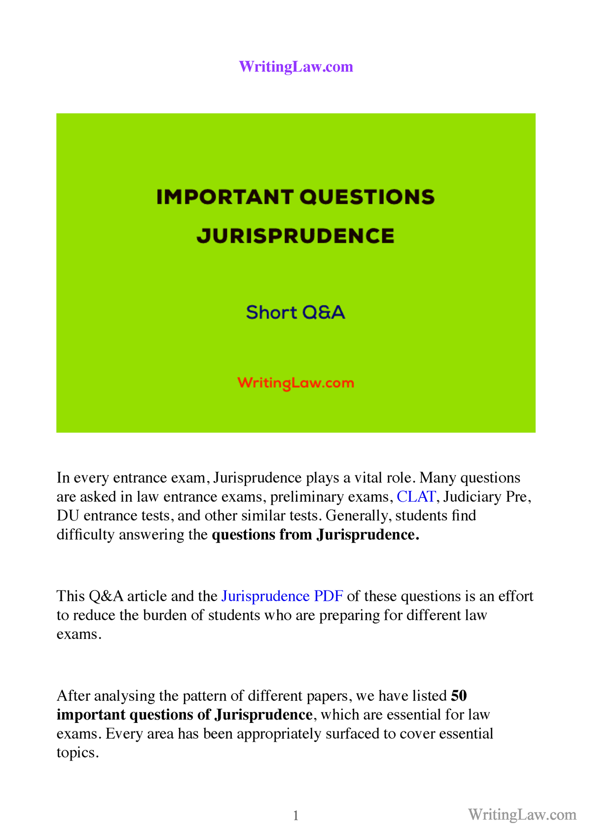 50 Important Jurisprudence Questions - WritingLaw In Every Entrance ...