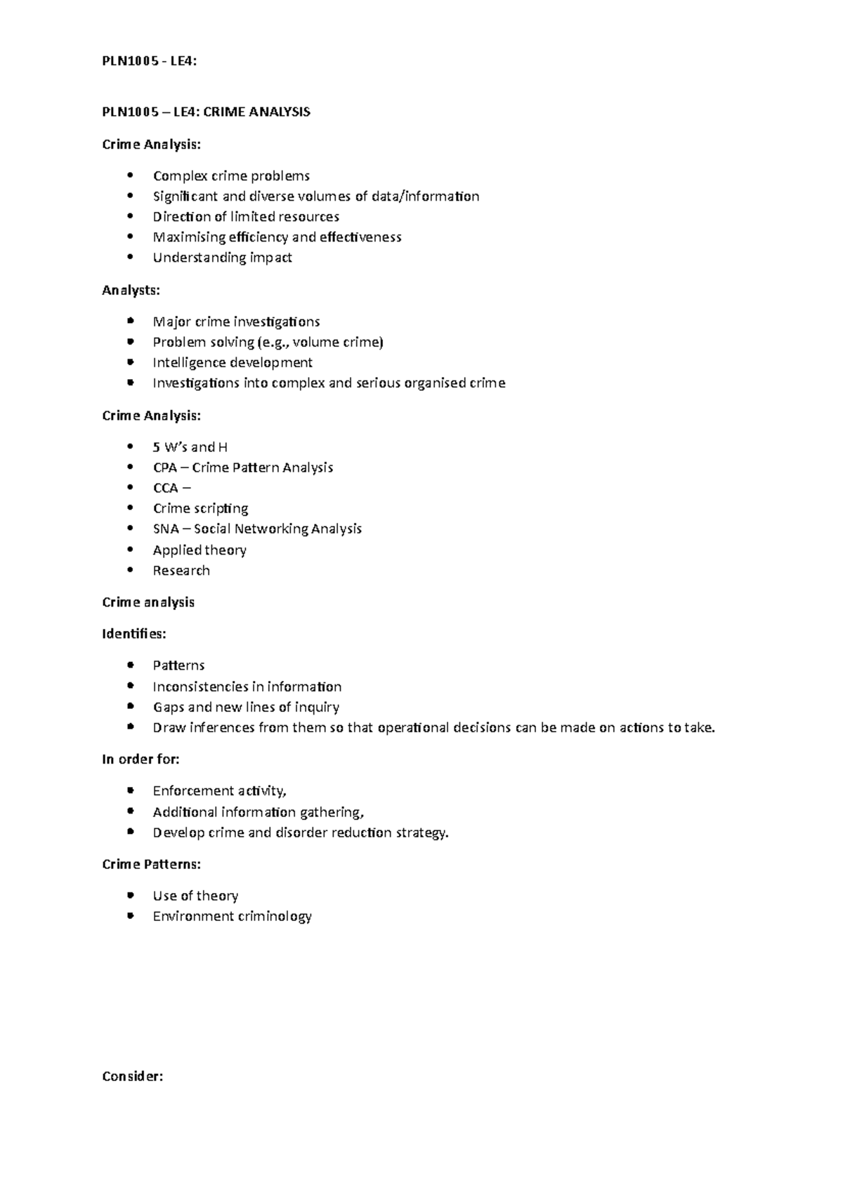 Pln1005 - Le4 - Notes - Crime Analysis - Pln1005 - Le4: Pln1005 – Le4 