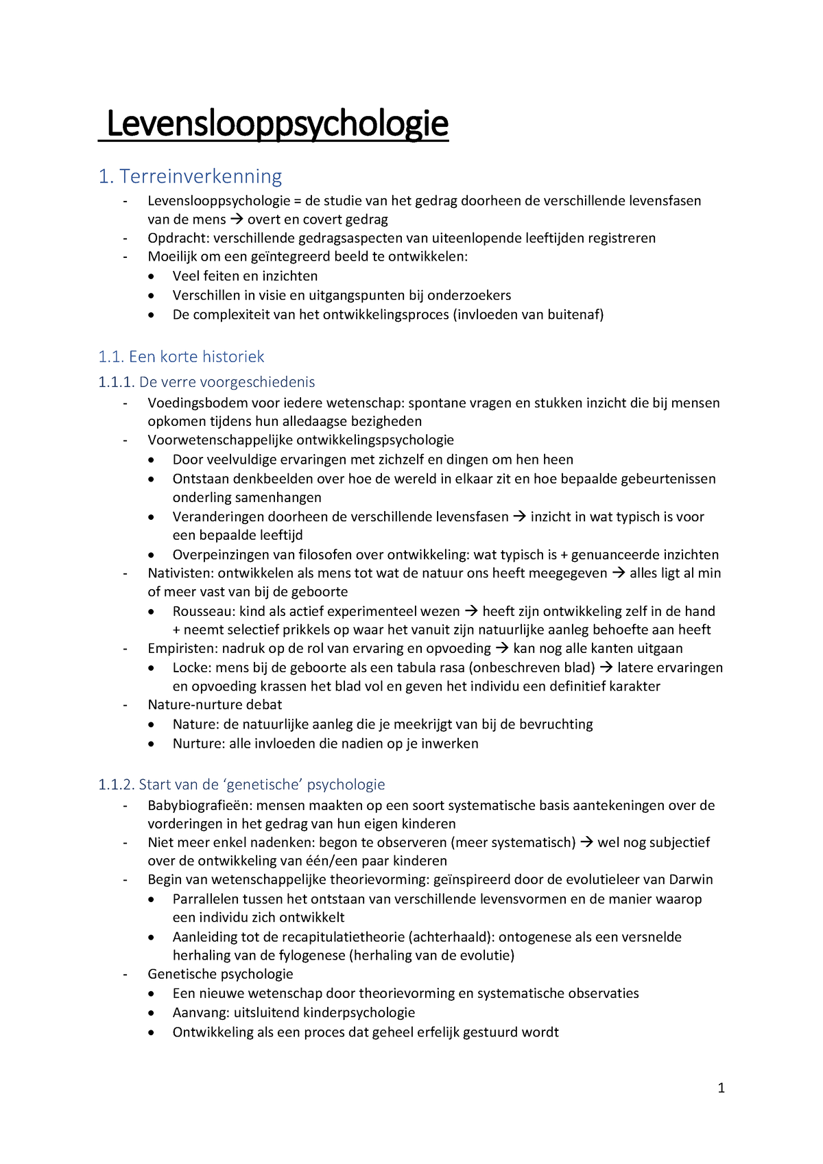 Samenvatting Levenslooppsychologie - Levenslooppsychologie 1 ...