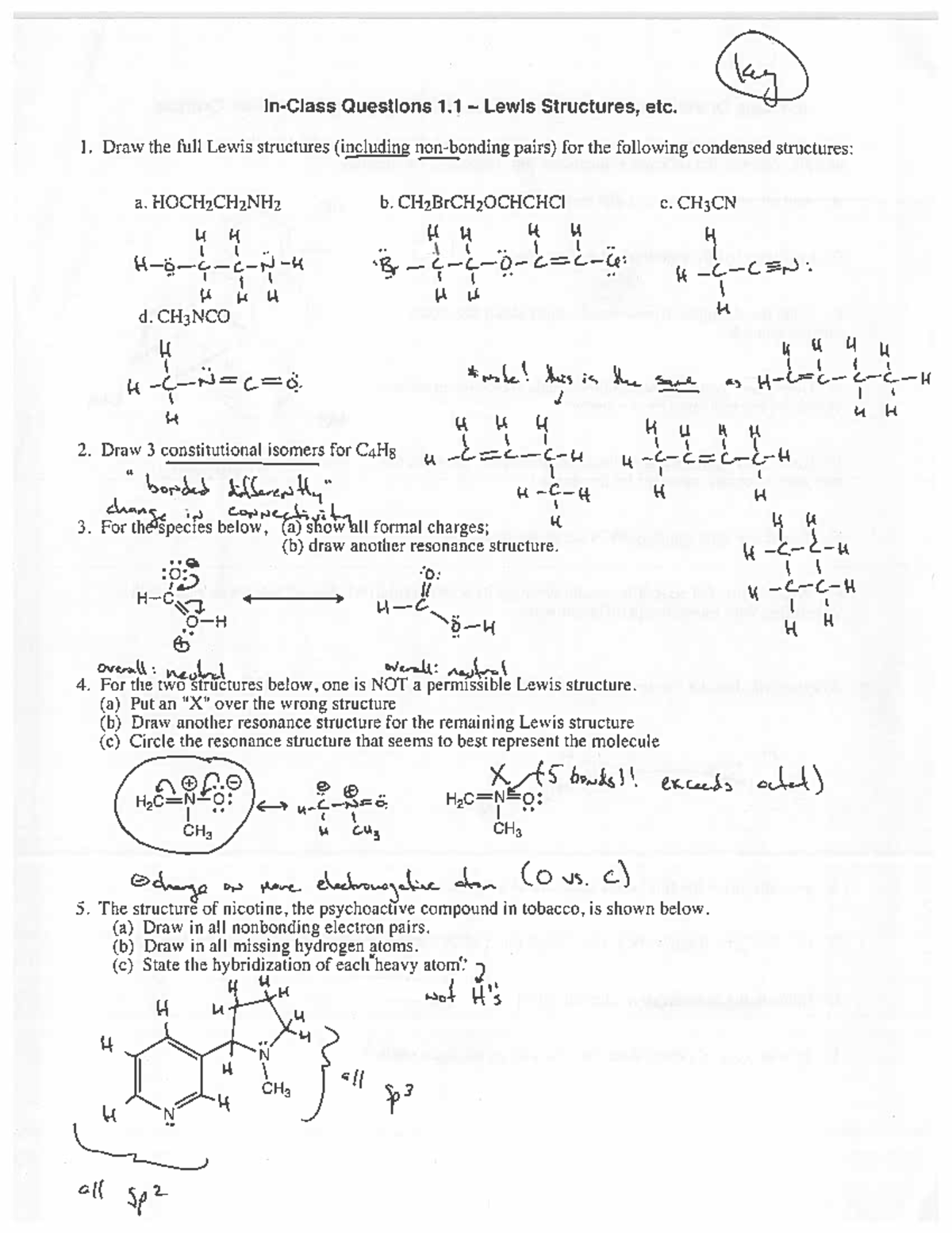 ICQs 1 - ch 1 probs - Questions 1 Lewis Structures, etc. 1. Draw the ...