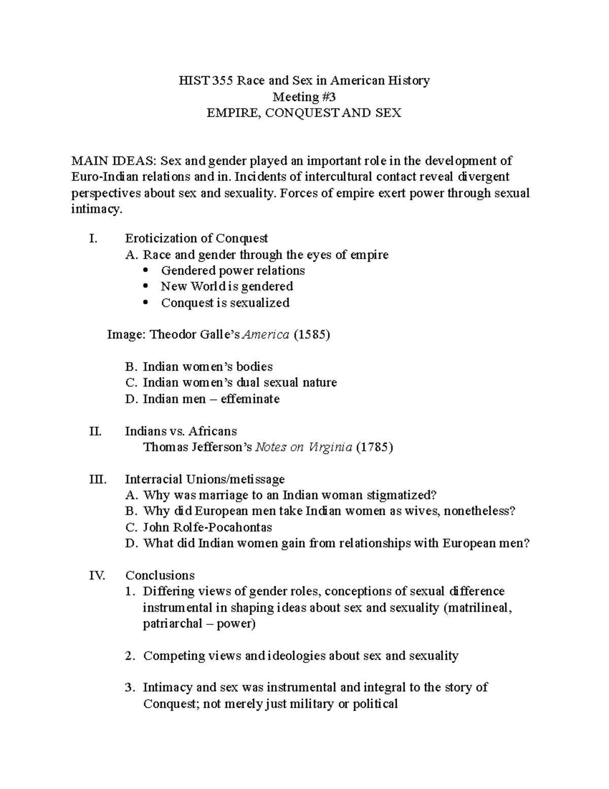 Hist 355 Race And Sex 3 Outline Empire And Sex Hist 355 Race And Sex In American History 2809