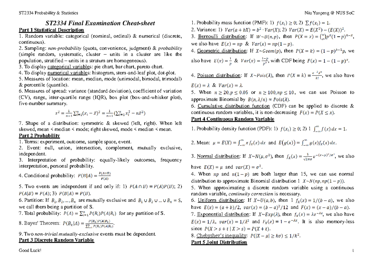 Final ST2334 - Dfjasdkfjdsajfl;adsfljdsalfjdsa - ST2334 Probability ...