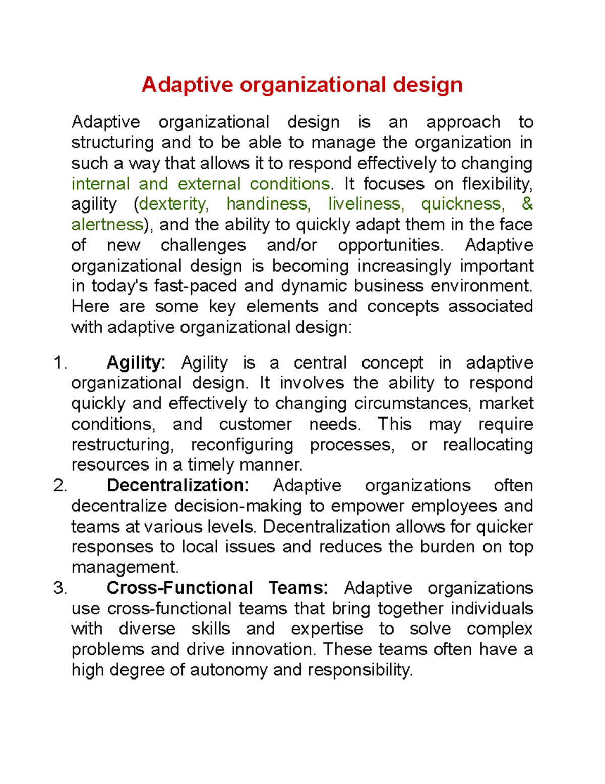 Adaptive organizational design - Adaptive organizational design ...