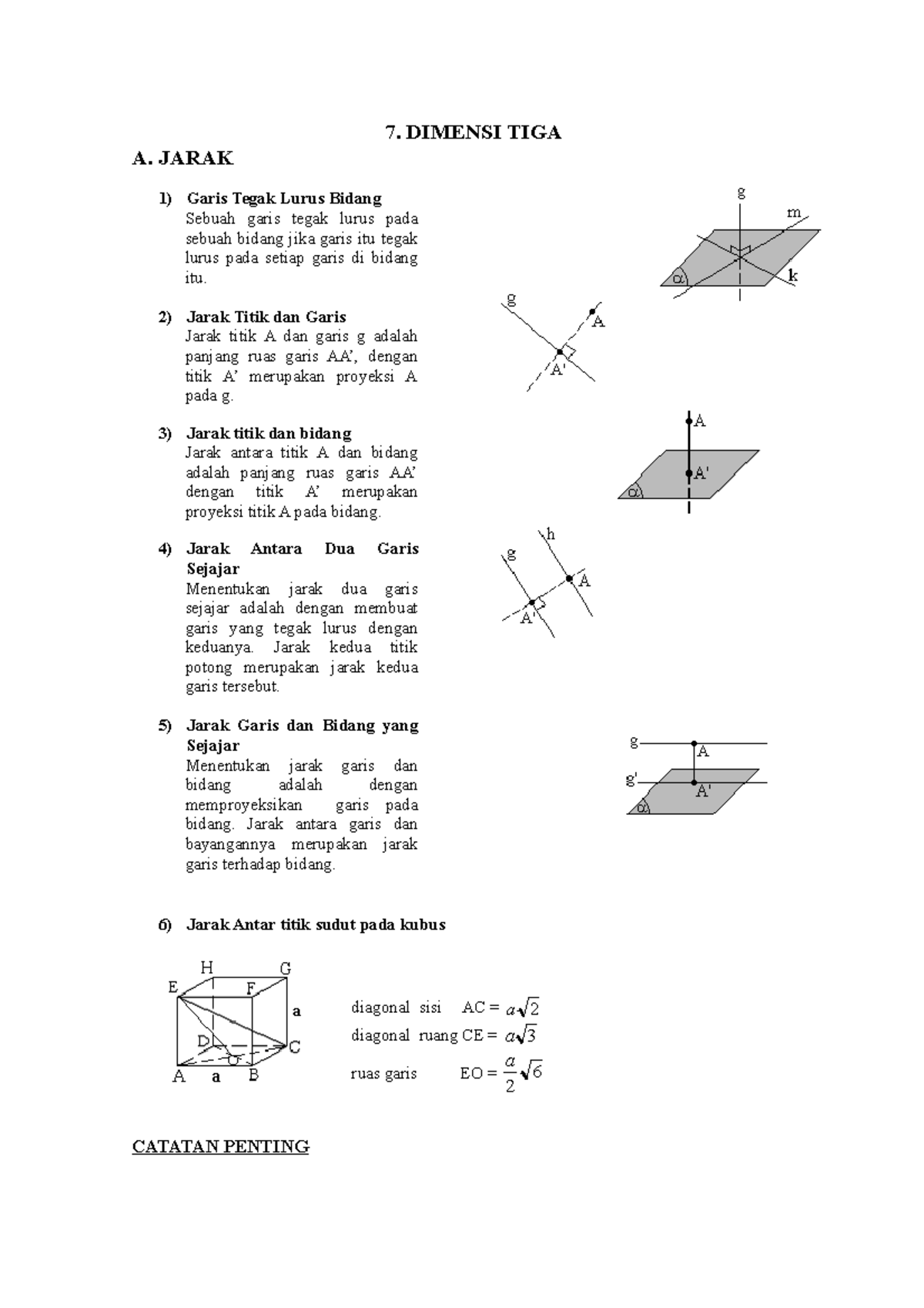 Modul Dimensi Tiga - 7. DIMENSI TIGA A. JARAK Garis Tegak Lurus Bidang ...