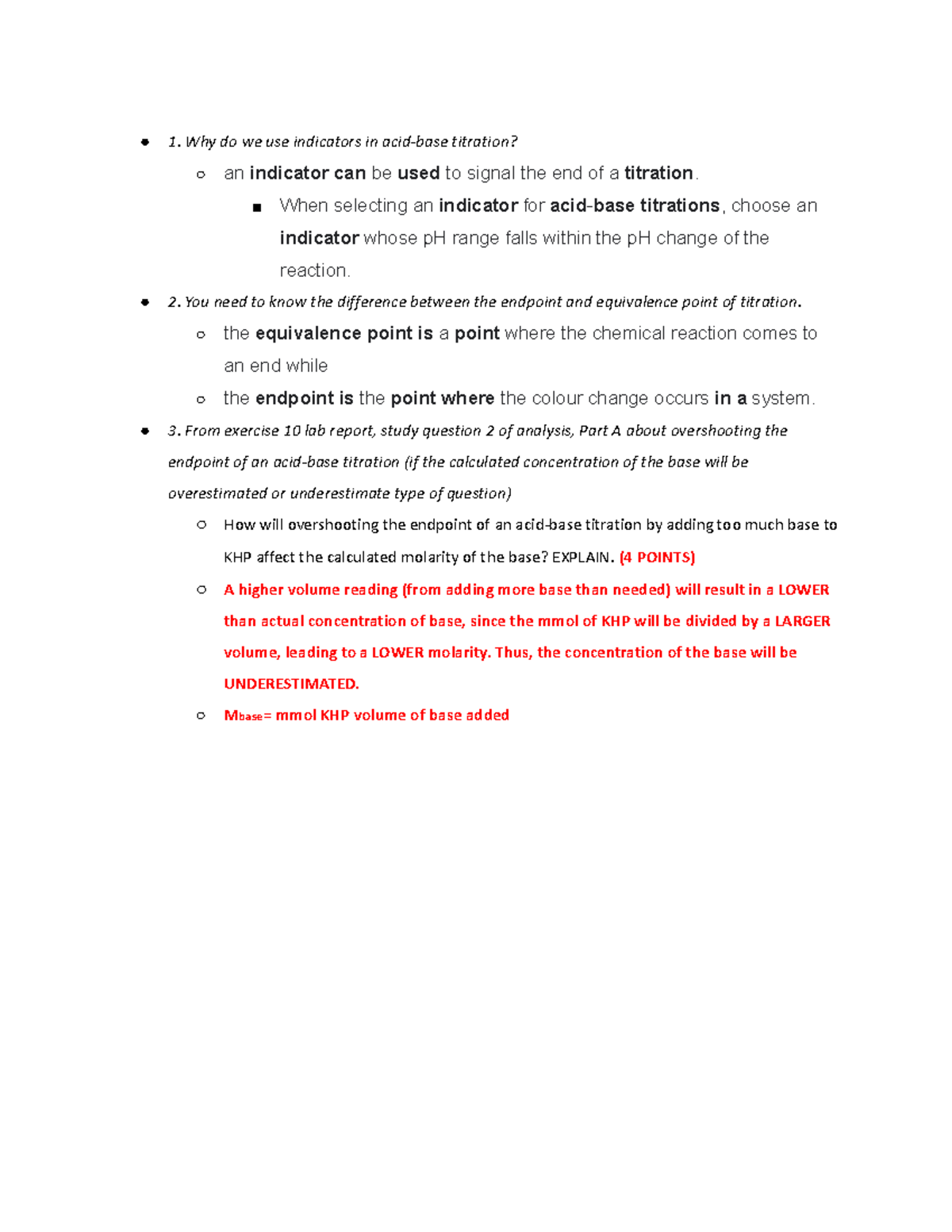 Practicum 2 1. Why do we use indicators in acidbase titration? an