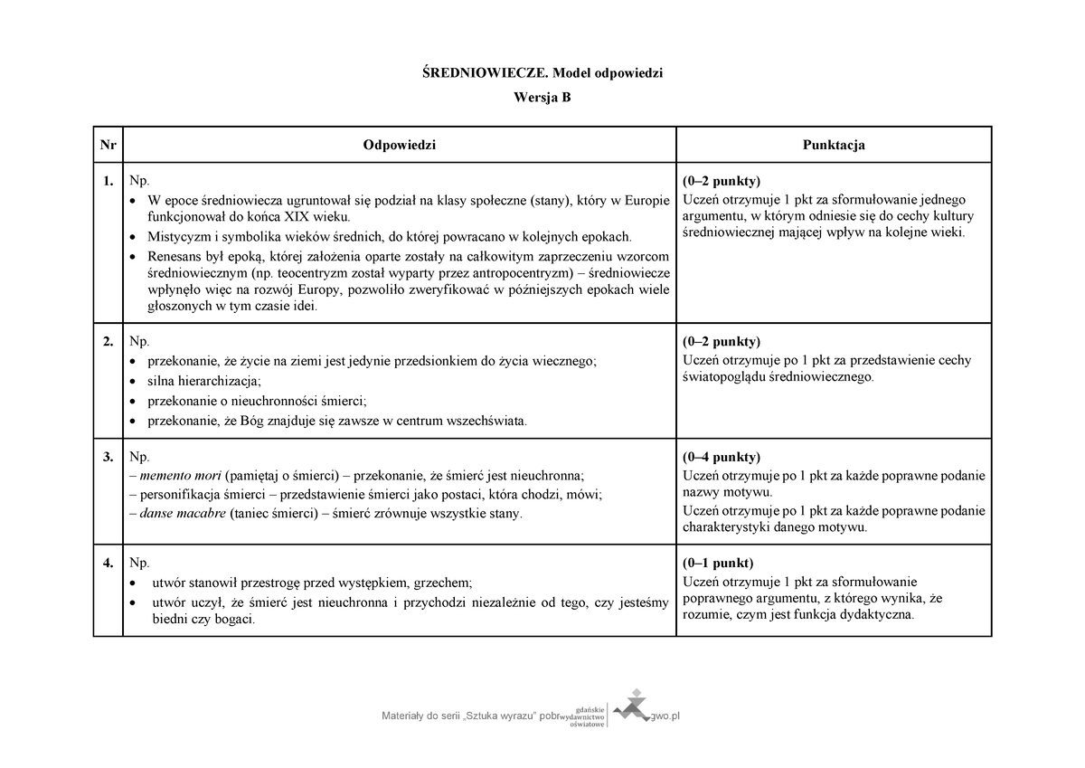 Klucz Do Sprawdzianu Wersja B Pdf - ŚREDNIOWIECZE. Model Odpowiedzi ...