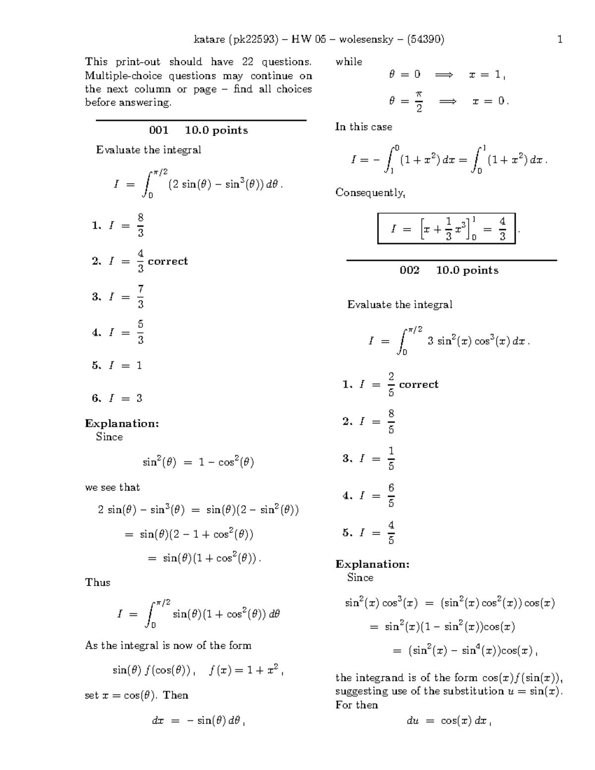 HW 05-solutions - Integral calc hw 6 with solutions and explanation ...