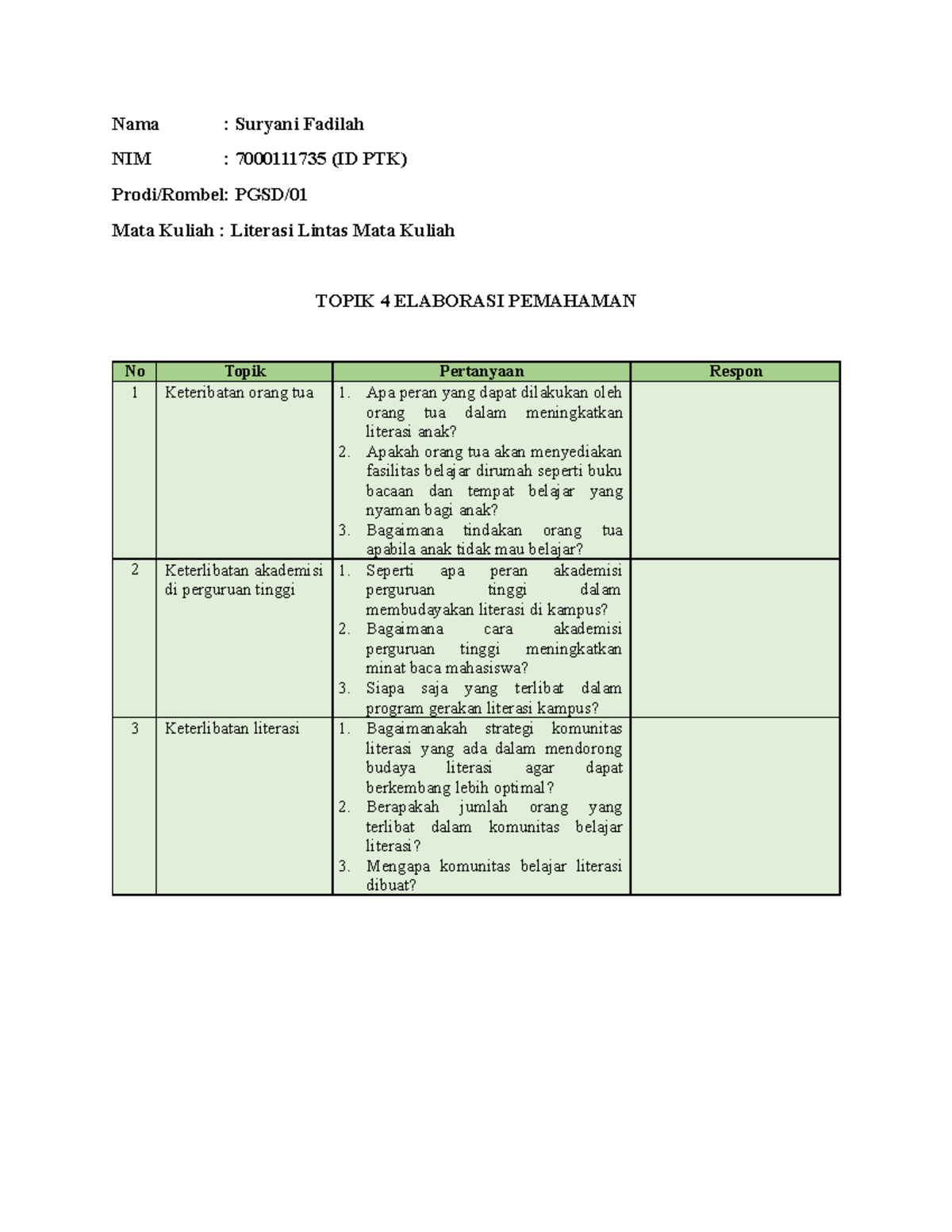 Topik 4 Elaborasi Pemahaman - Nama : Suryani Fadilah NIM : 7000111735 ...