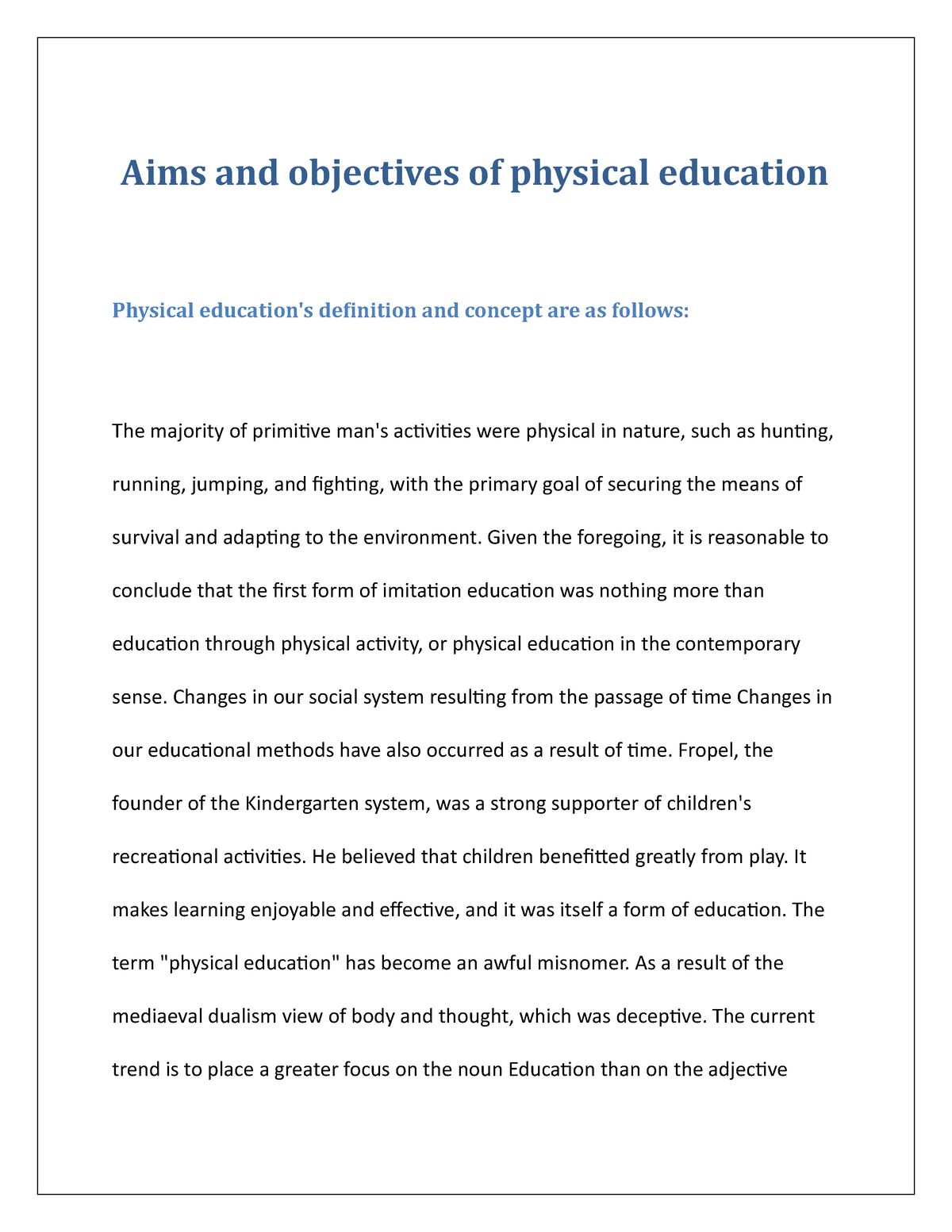 objectives of physical education essay