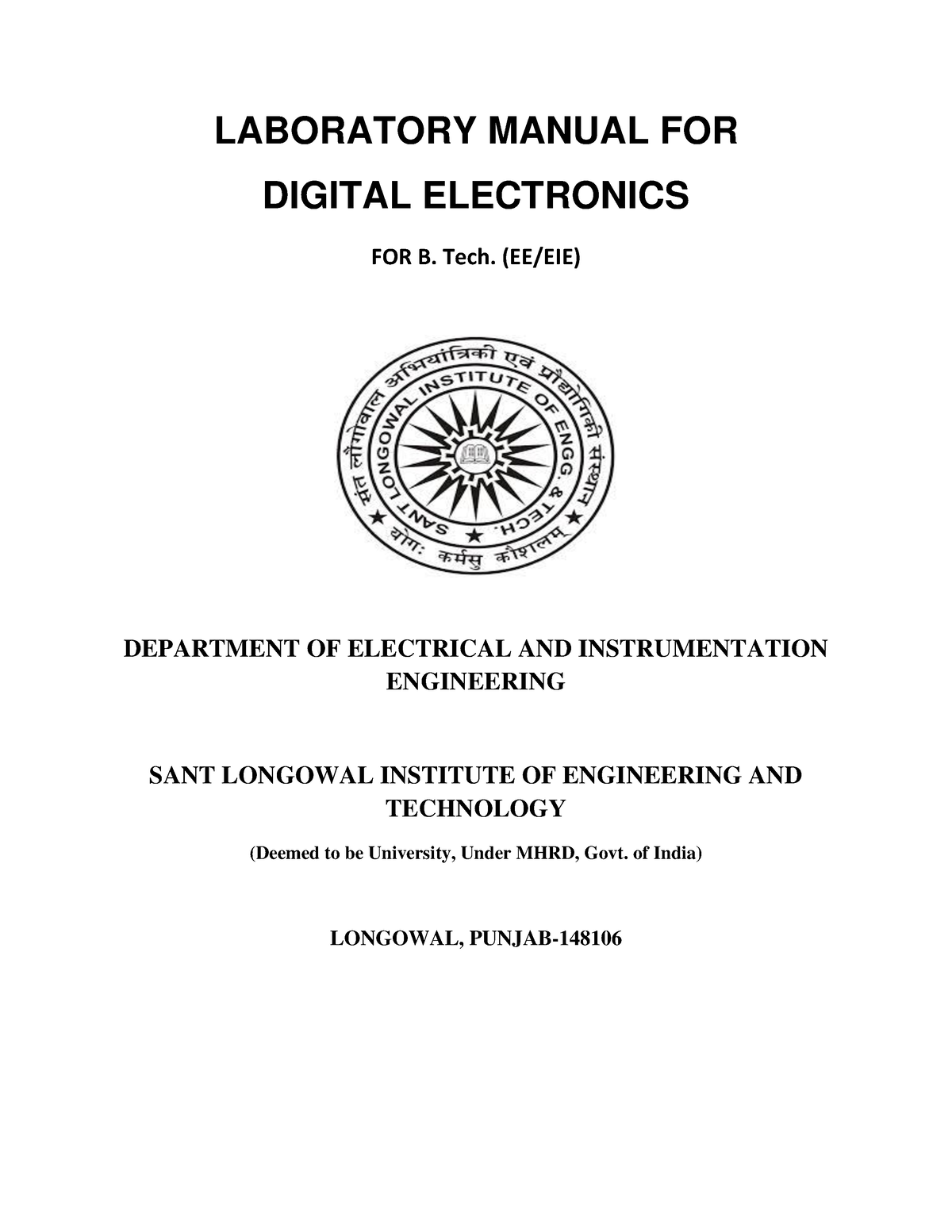 Lab Mannual For Digital Electronics Lab - LABORATORY MANUAL FOR DIGITAL ...