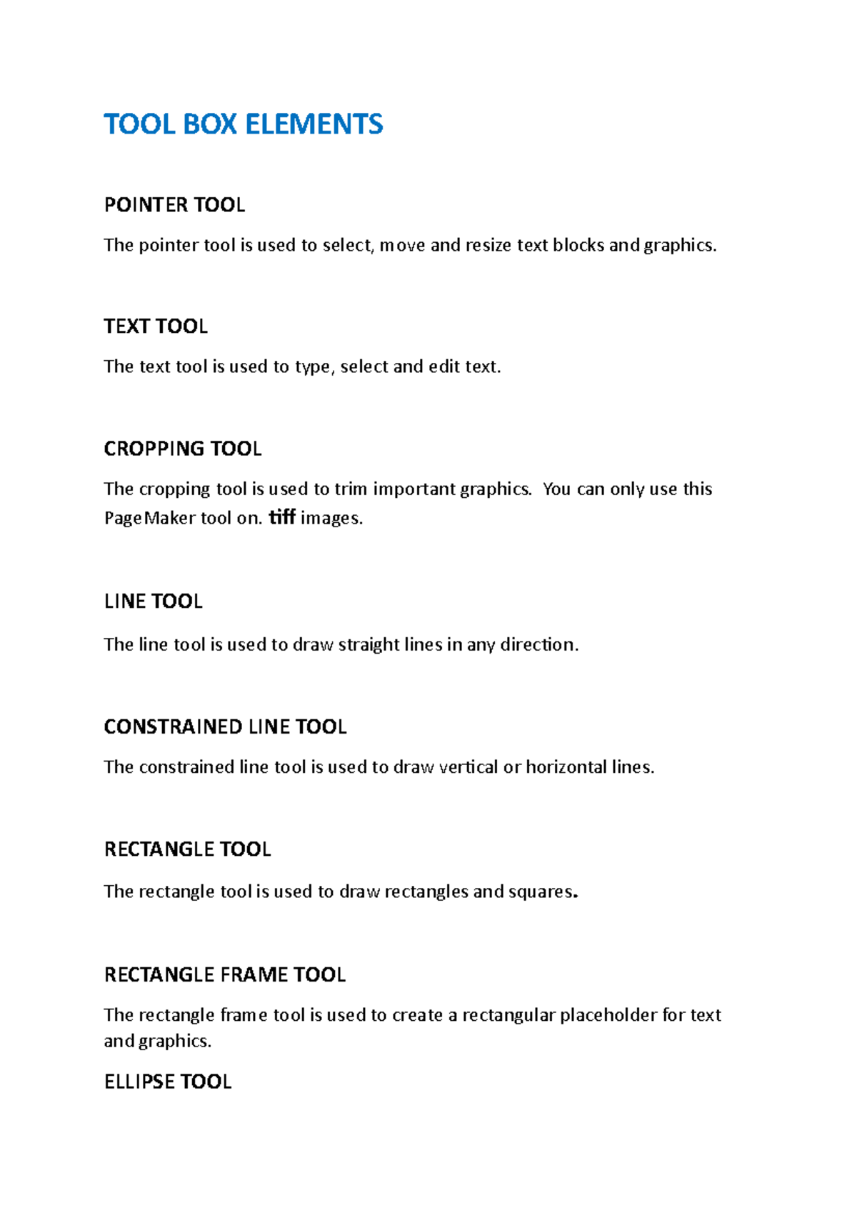 TOOL BOX Elements - Computer Science - MG University - Studocu
