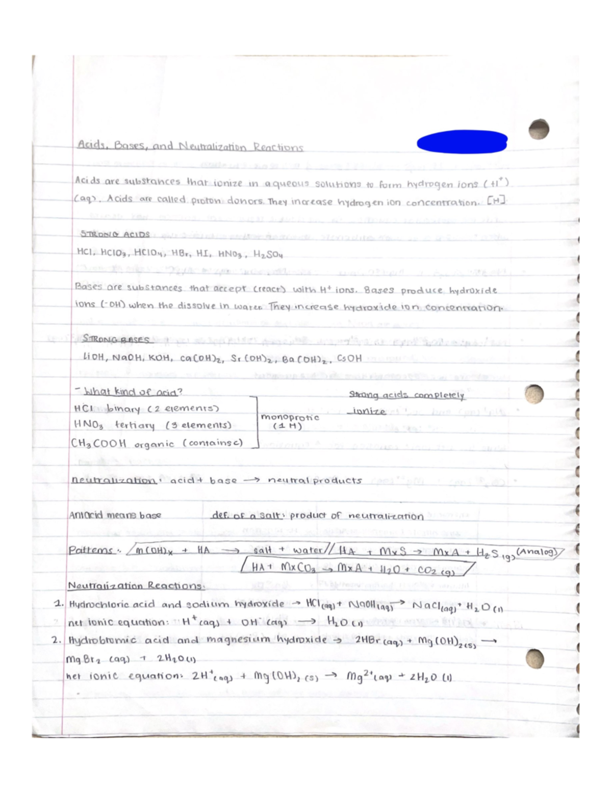 Chemistry - Acids, Bases, And Neutralization Reactions - CH 1213 - Studocu