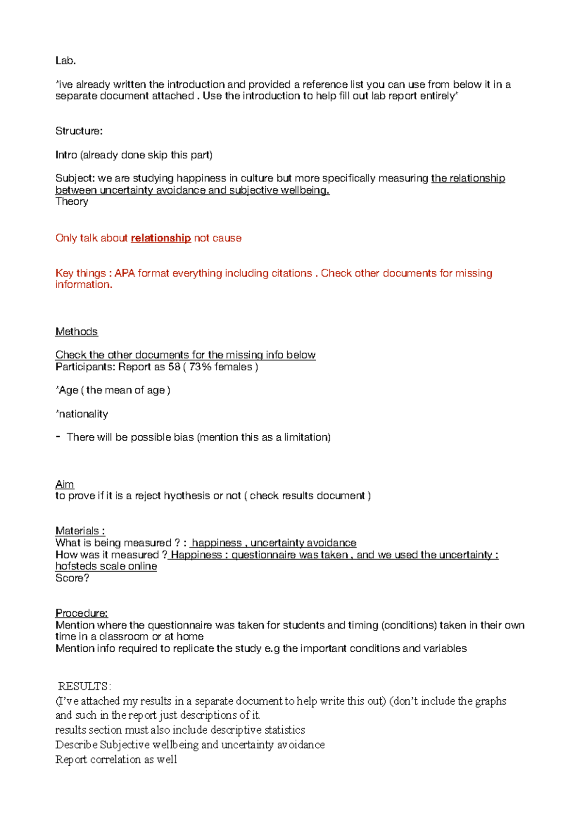 Lab report notes pdf - Lab. *ive already written the introduction and ...