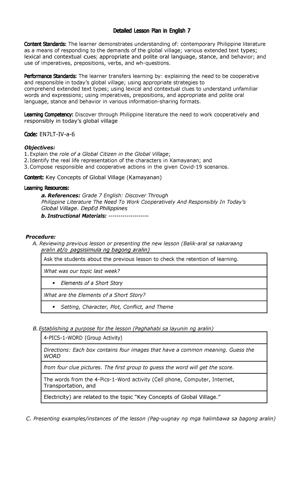 Key Concepts of Global Village (Kamayanan) - Detailed Lesson Plan in ...