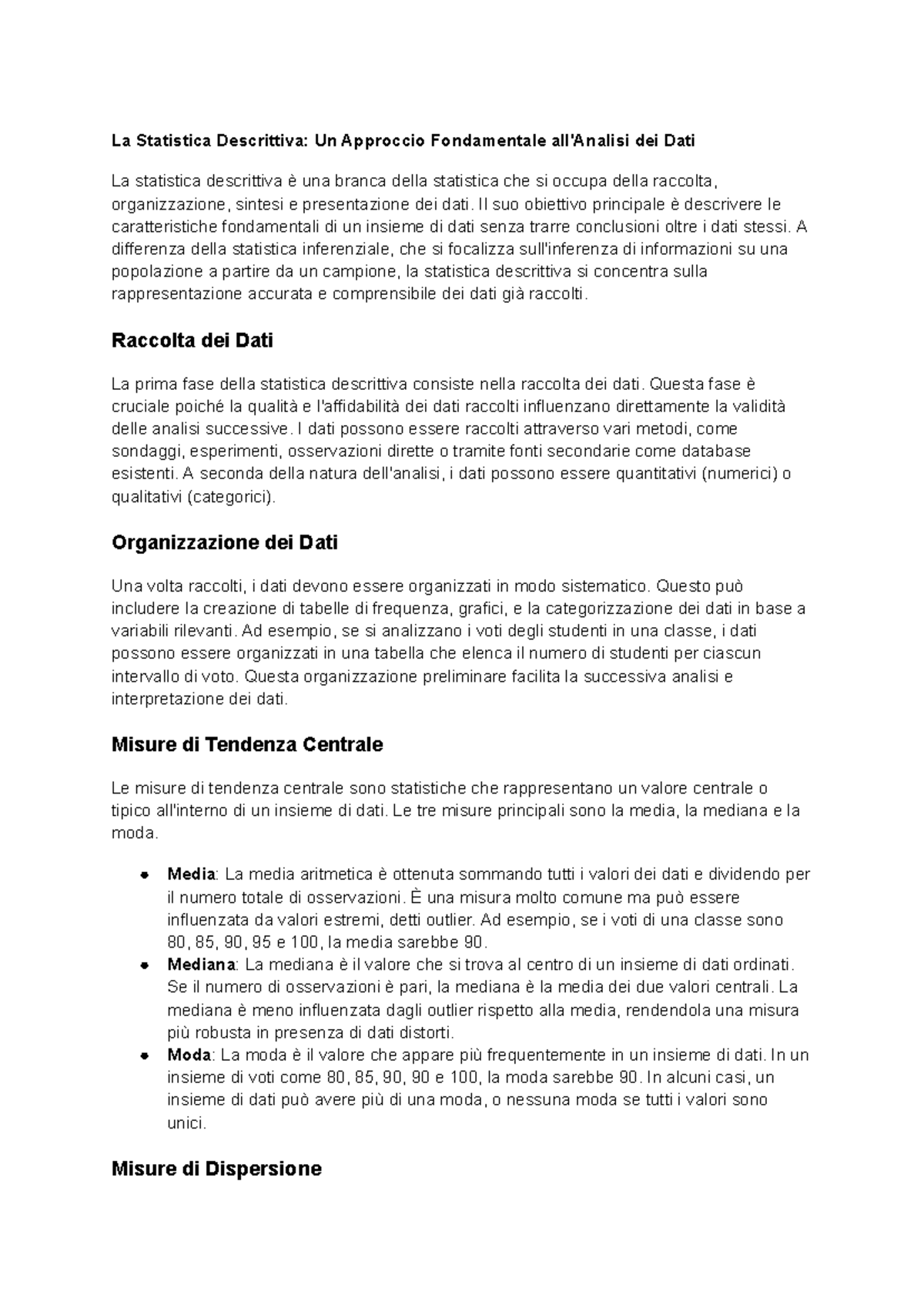 Statistica Descrittiva - Il suo obiettivo principale è descrivere le ...