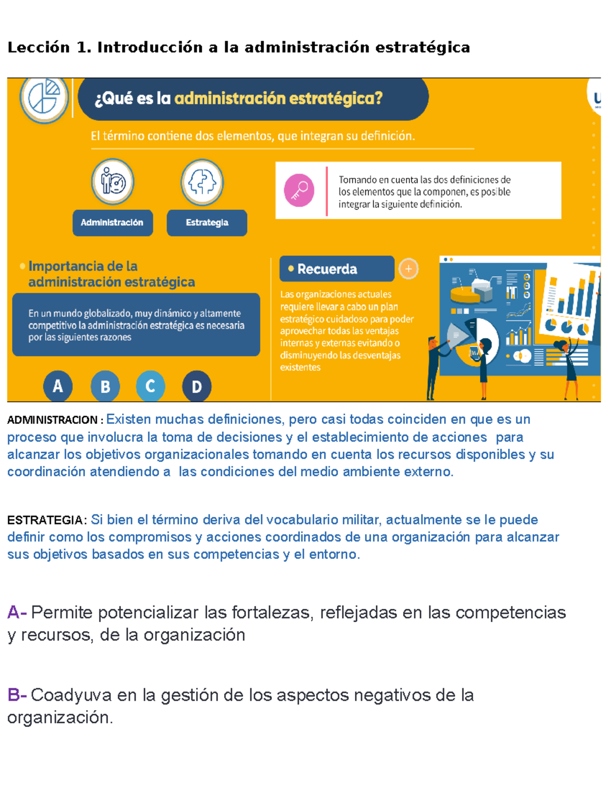 Leccion 1 Introduccion a la admistracion estrategica - Lección 1 ...