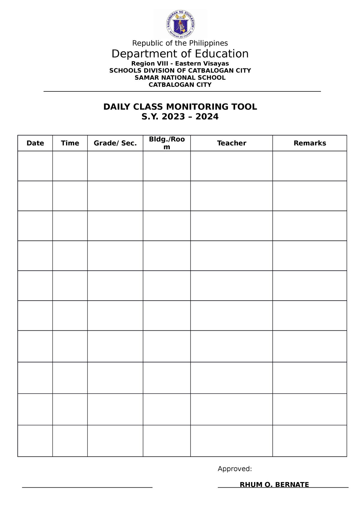 Daily Monitoring - Republic of the Philippines Department of Education ...