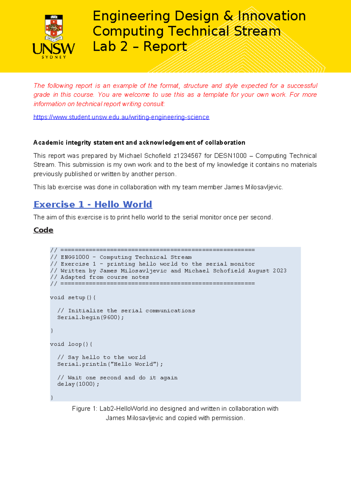 Computing Sample Lab Report Engineering Design & Innovation Computing