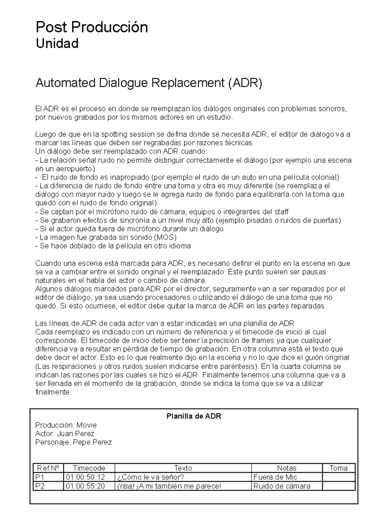 5 - Automated Dialogue Replacement - Post Producción Unidad Automated ...