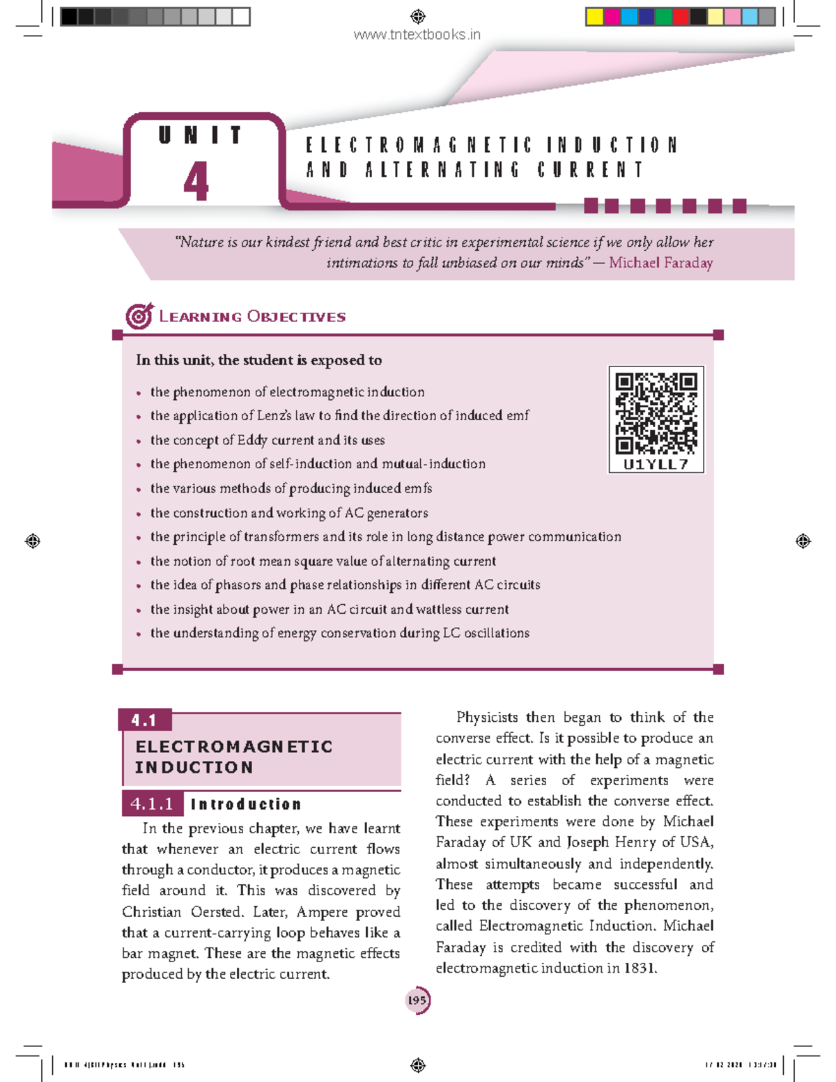 12th Physics Vol 1- EMI - scsc - 195 UNIT 4 ELECTROMAGNETIC INDUCTION ...