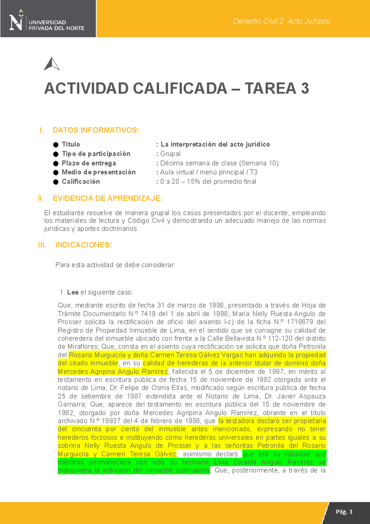 T3 - Civil II - ACTIVIDAD CALIFICADA – TAREA 3 I. DATOS INFORMATIVOS ...