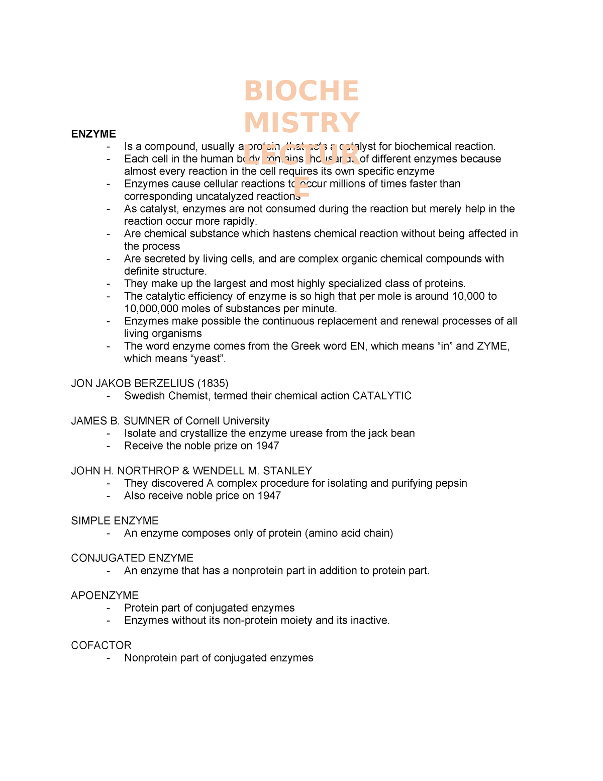 Reviewer PRE- Finals - ENZYME - Is a compound, usually a protein, that