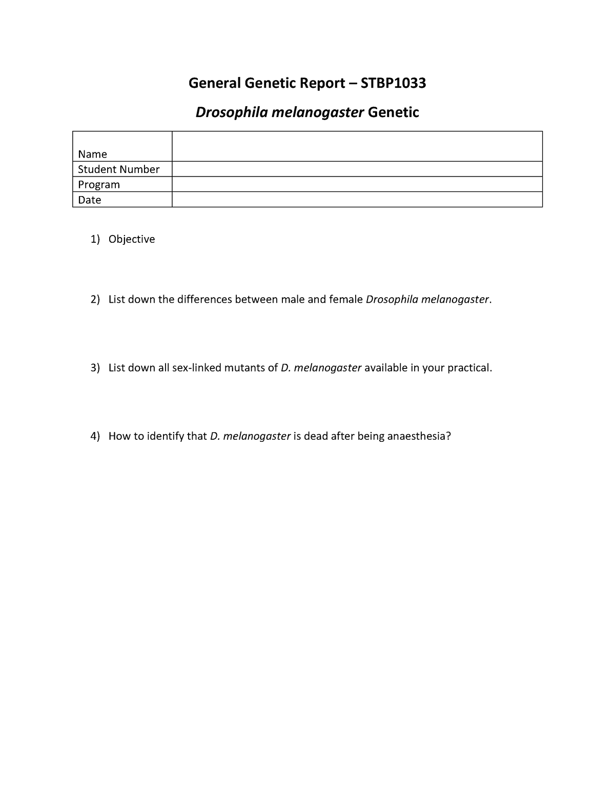 Lab.report.Drosophila melanogaster General Report STBP