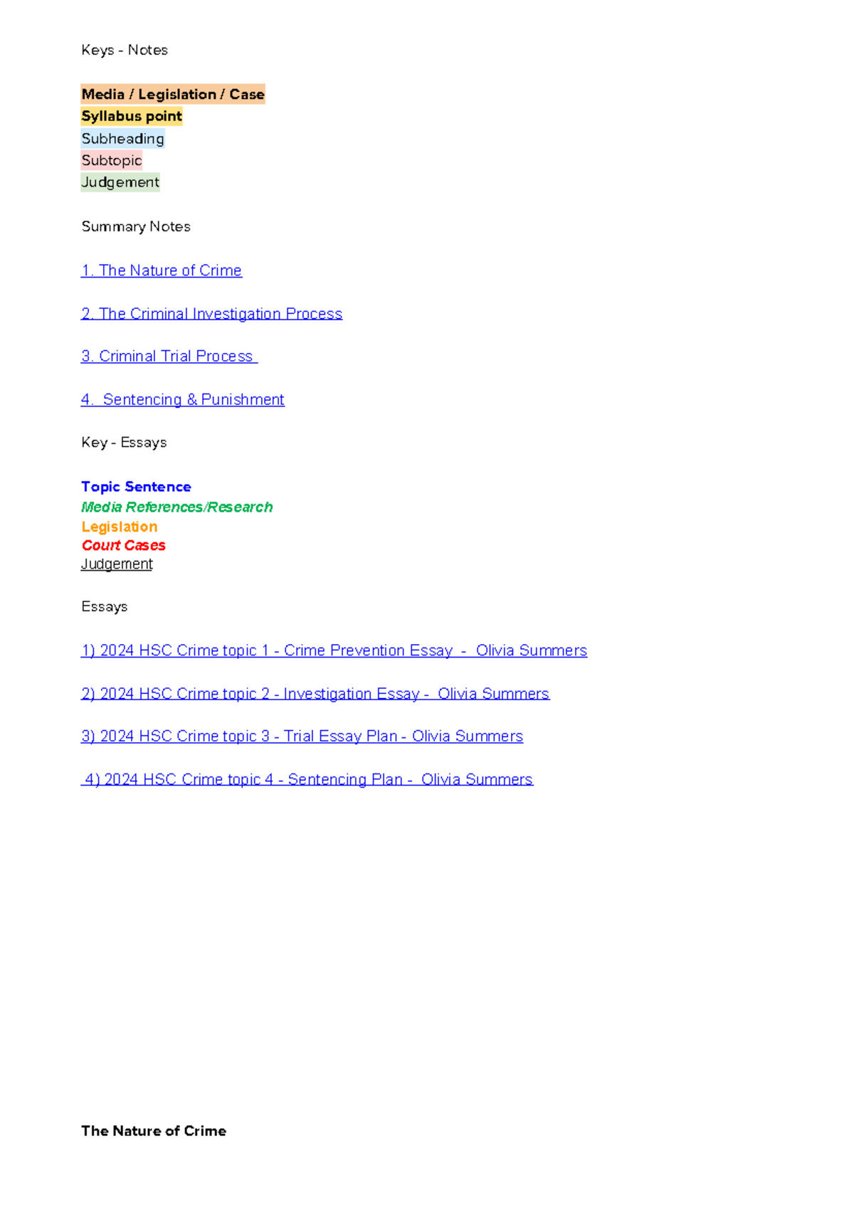 Topic 1 - HSC - The Nature of Crime - Keys - Notes Media / Legislation ...