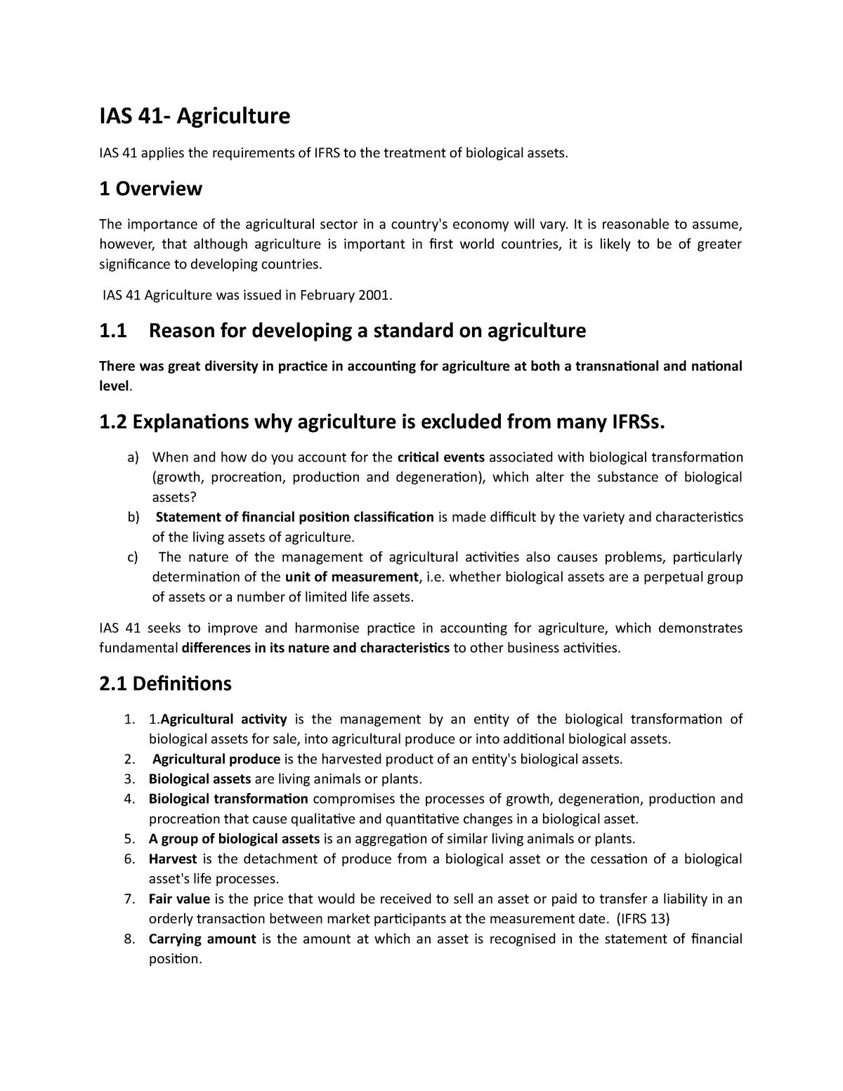 Class 6-IAS 41- Agriculture - IAS 41- Agriculture IAS 41 Applies The ...