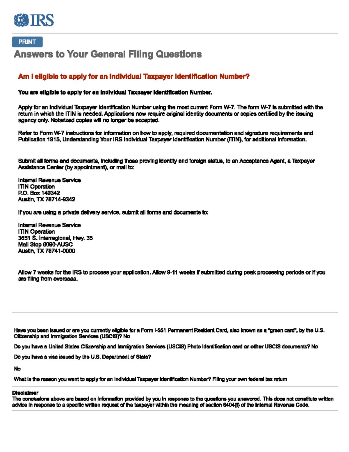 Irs itin info - rdw fef fef - IRS PRINT Answers to Your General Filing ...