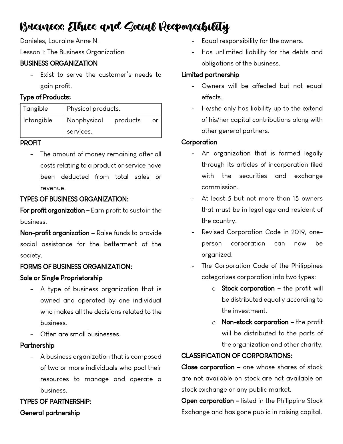 business ethics and corporate social responsibility assignment