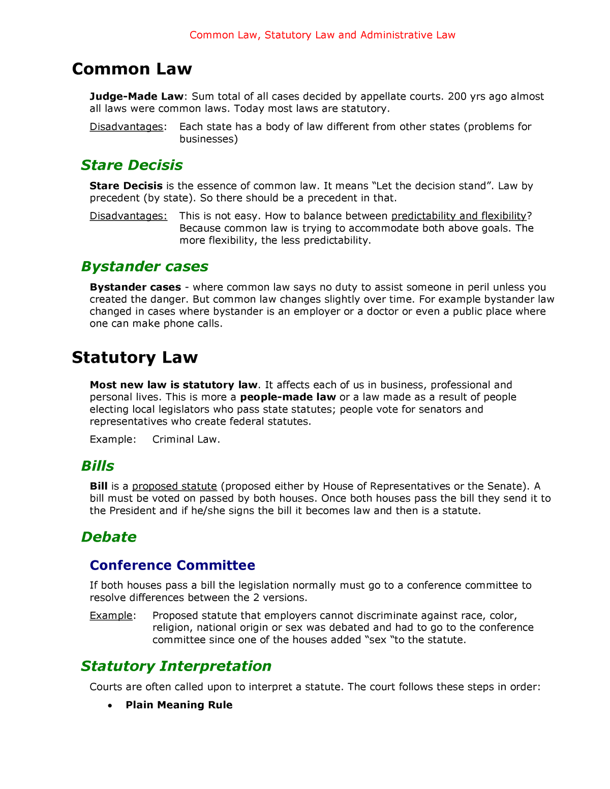 Ch04 Common Law Statutory Law Adminstrative Law Common Law, Statutory