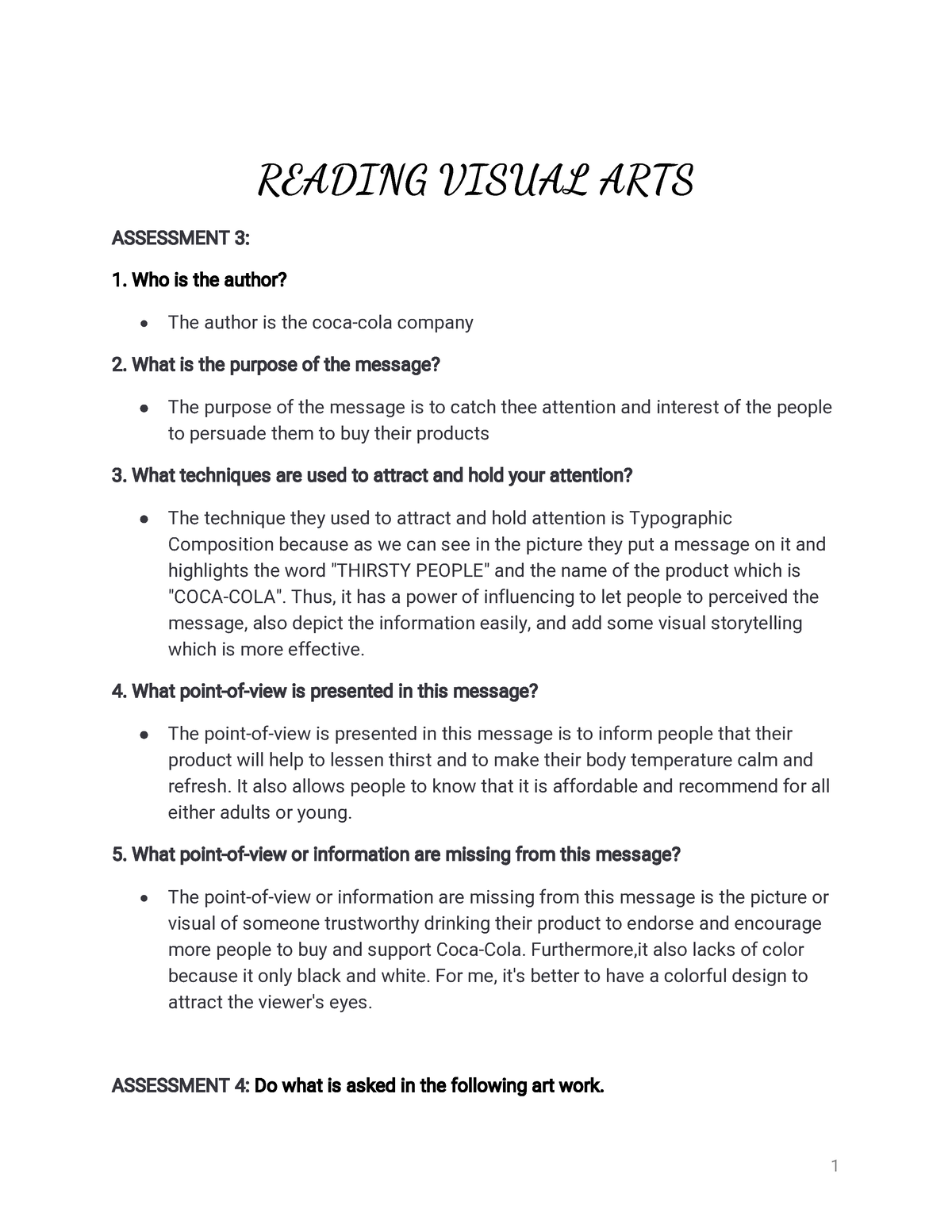 RVA finals - 1 READINGVISUALARTS ASSESSMENT3: 1 .Whoistheauthor ...