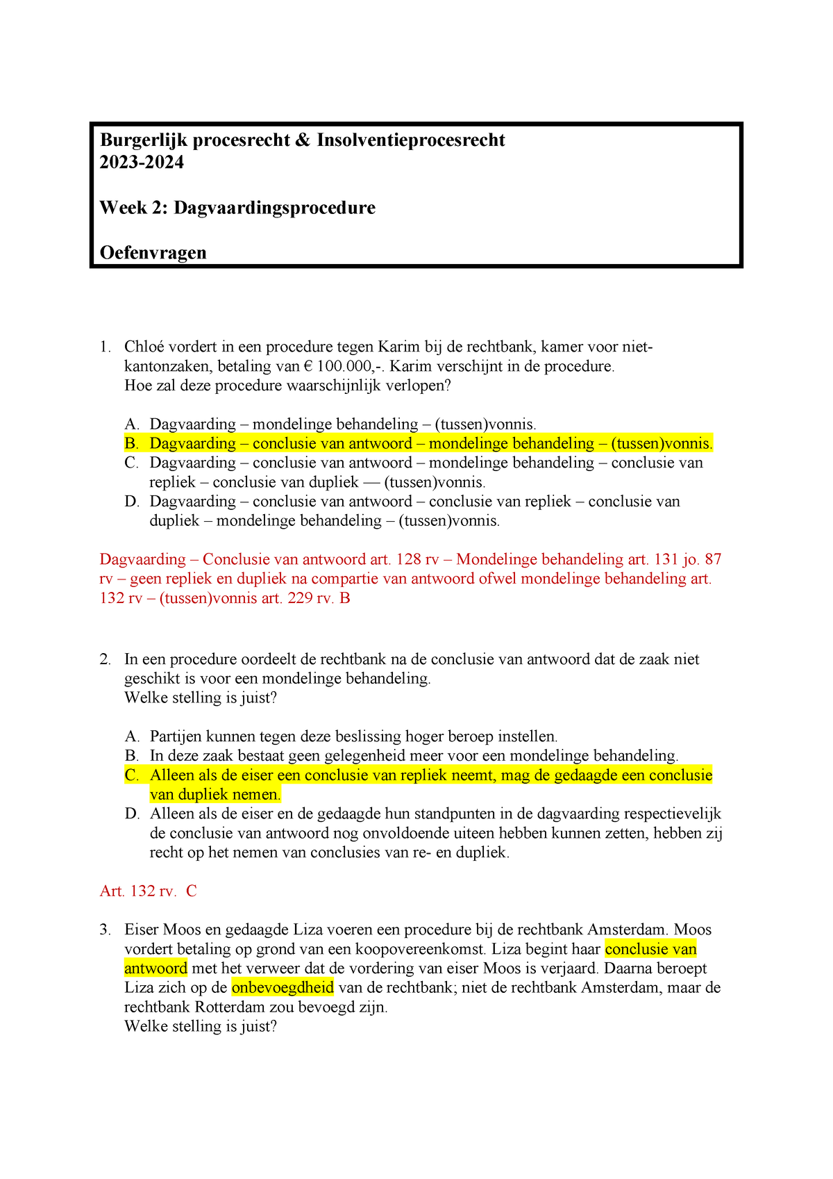 Oefenvragen Week 2 Bpi 2023 2024 Burgerlijk Procesrecht