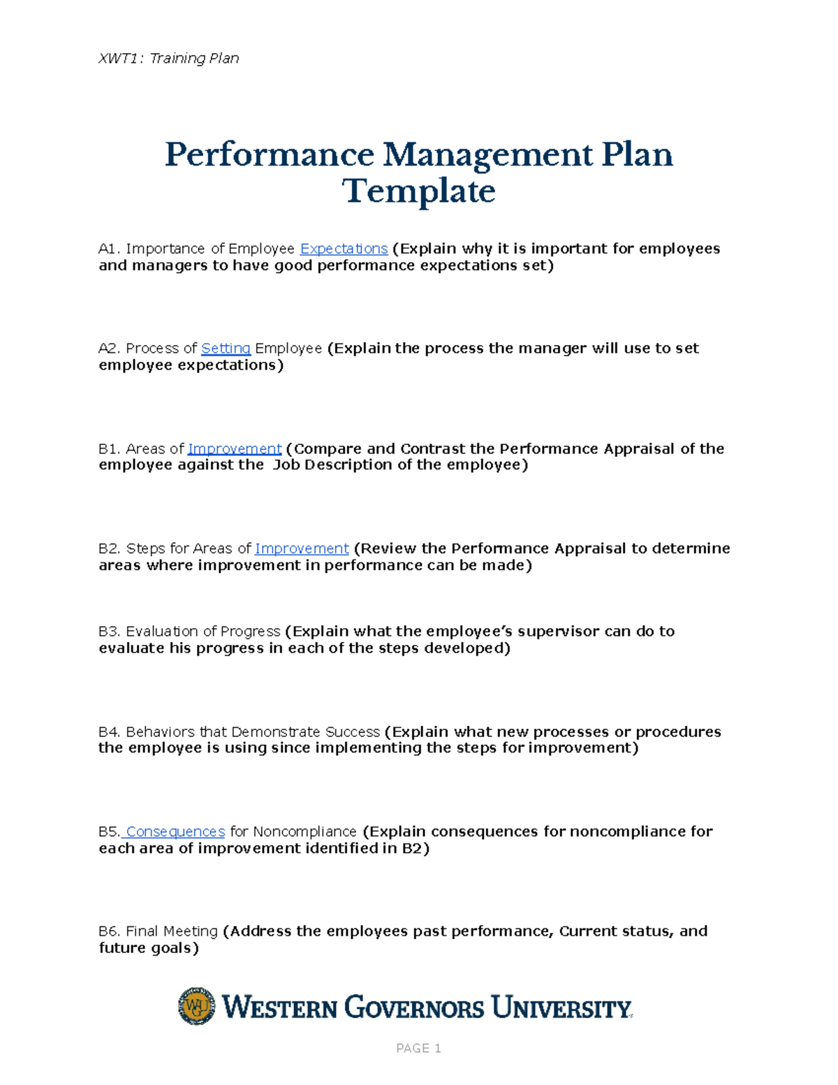 C235 Task 2 Performance Template XWT1 Training Plan PAGE 1 