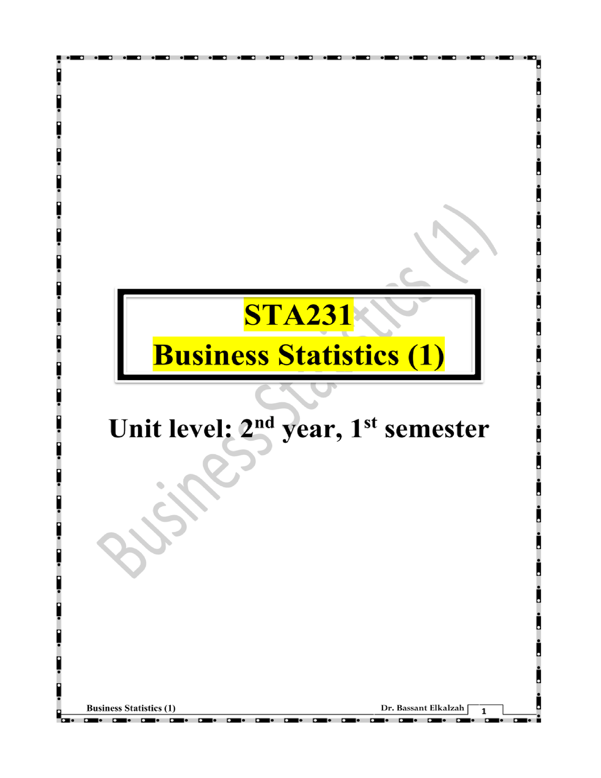 Lec 01 - STA231 - Business Stat (1) - Introduction To Statistics ...