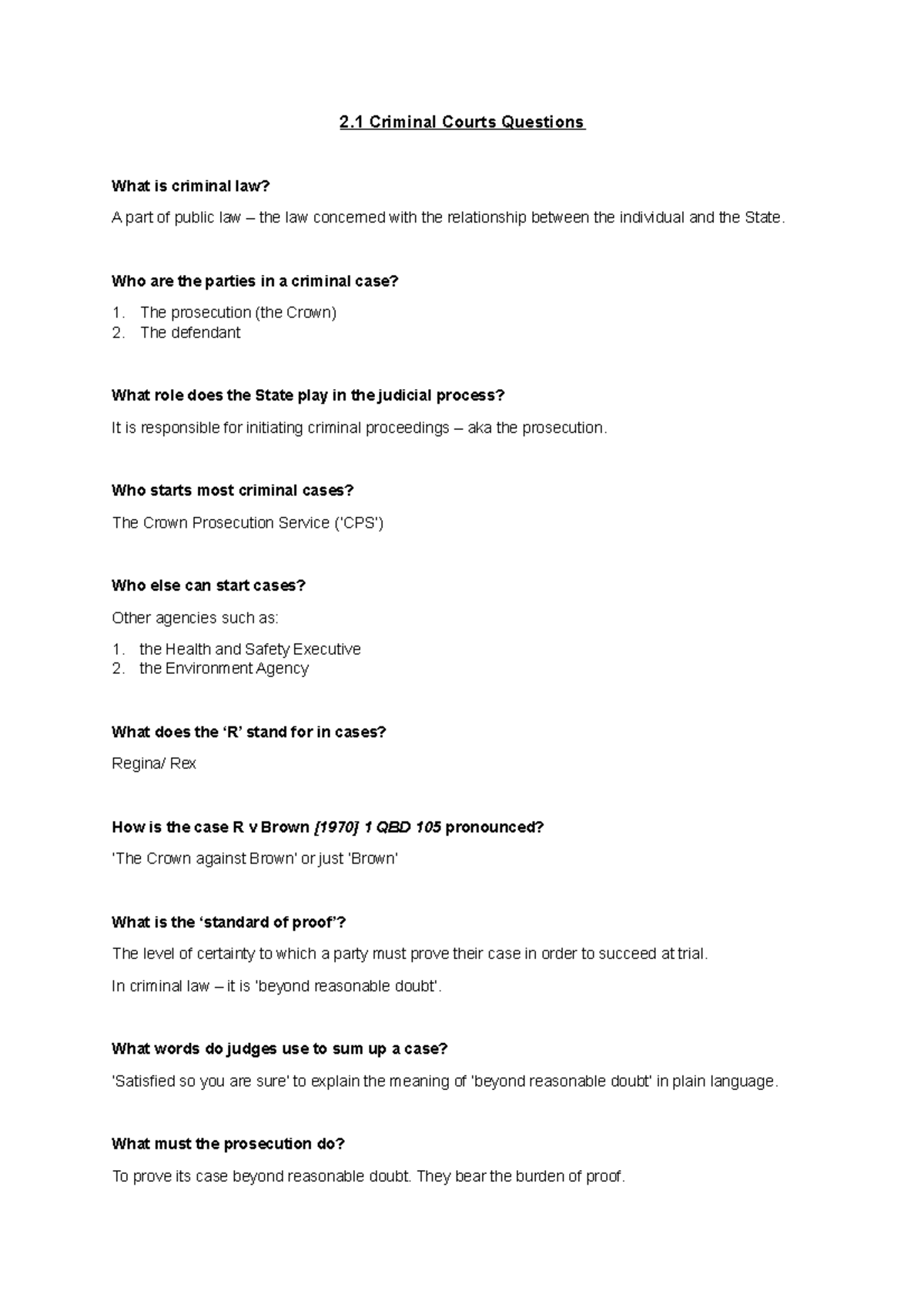 2.1 Criminal Courts Questions - 5CN022 - WLV - Studocu