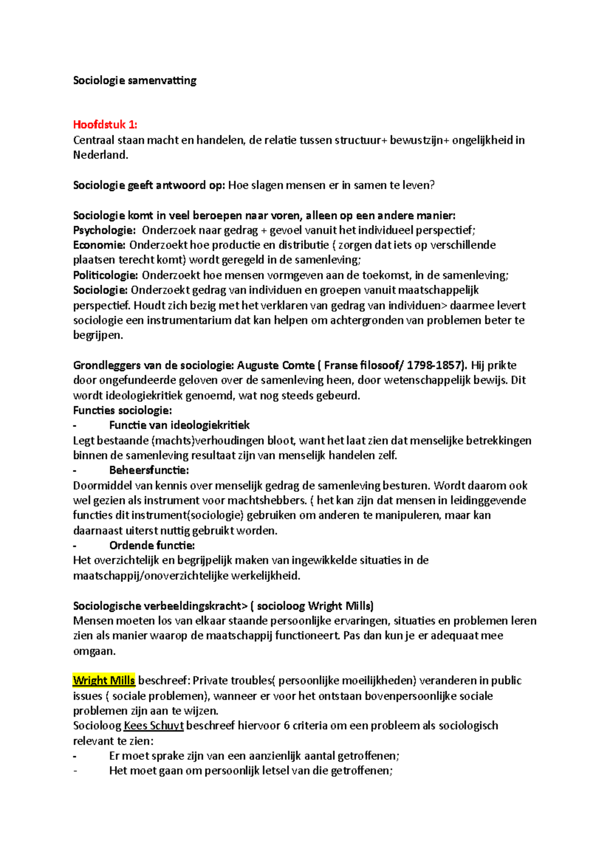 Samenvatting Sociologie - Sociologie Samenvatting Hoofdstuk 1: Centraal ...